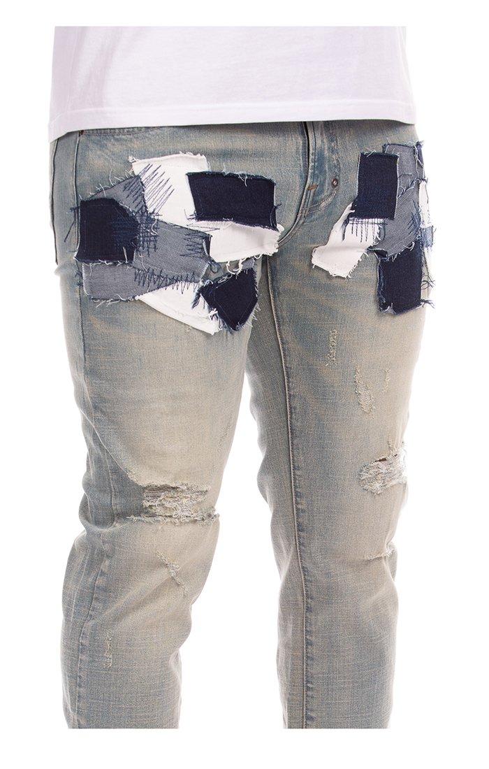 AKOO Men's Noble Light Blue Wash Denim Jeans - BLUE