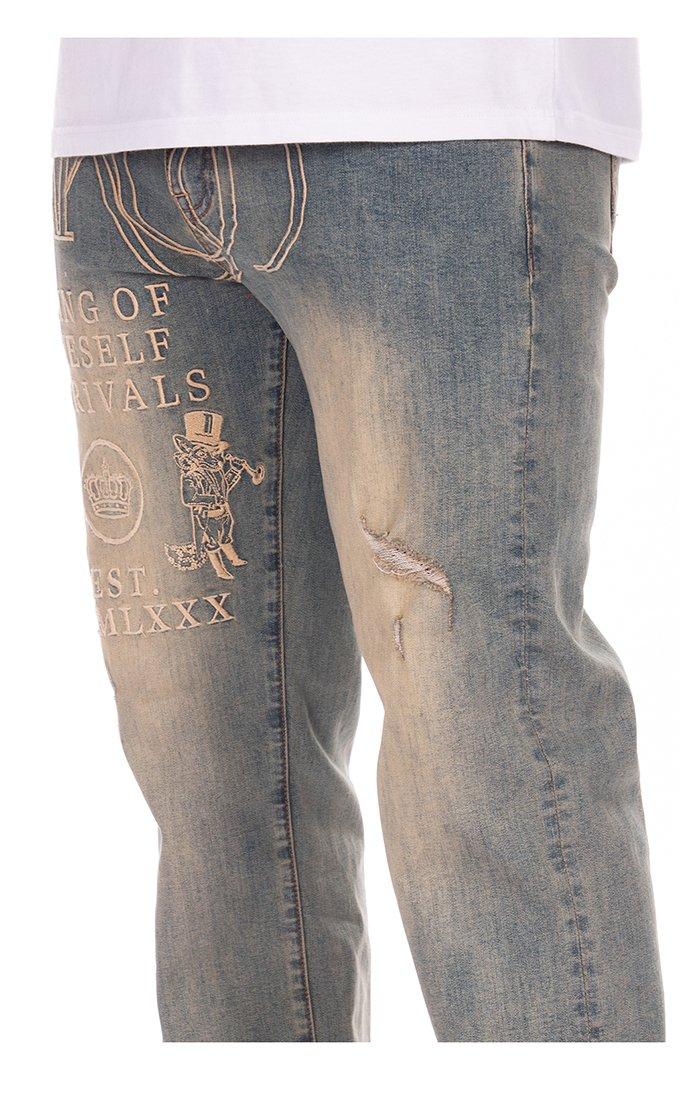 AKOO Men's Spike Medium Blue Wash Denim Jeans - BLUE