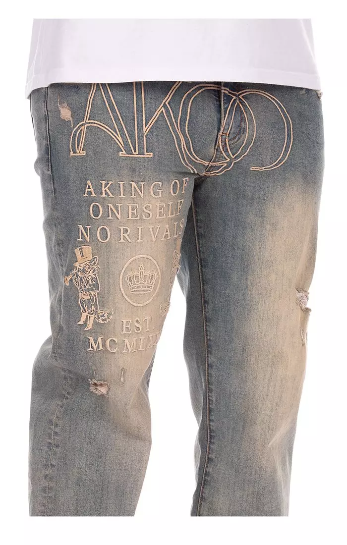 AKOO Men's Spike Medium Blue Wash Denim Jeans - BLUE