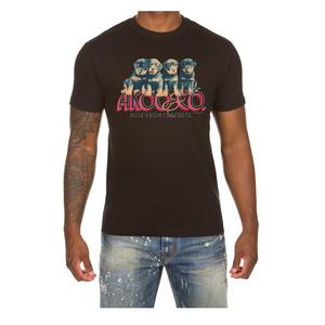 AKOO Men's Puppies Rose Short Sleeve Graphic Tee - Black - BLACK