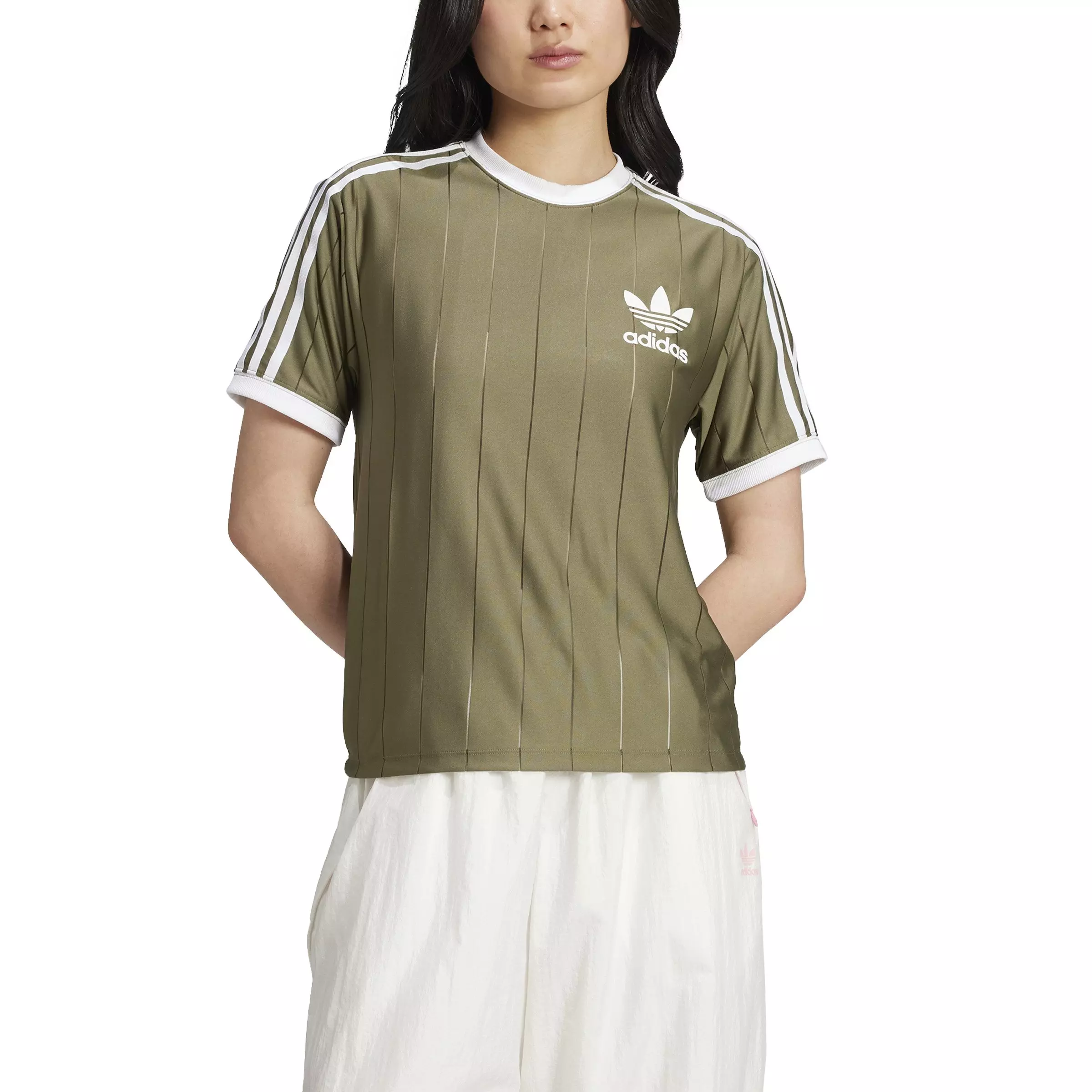 adidas Originals Women's Adicolor 3-Stripes Pinstripe T-Shirt -Green - GREEN