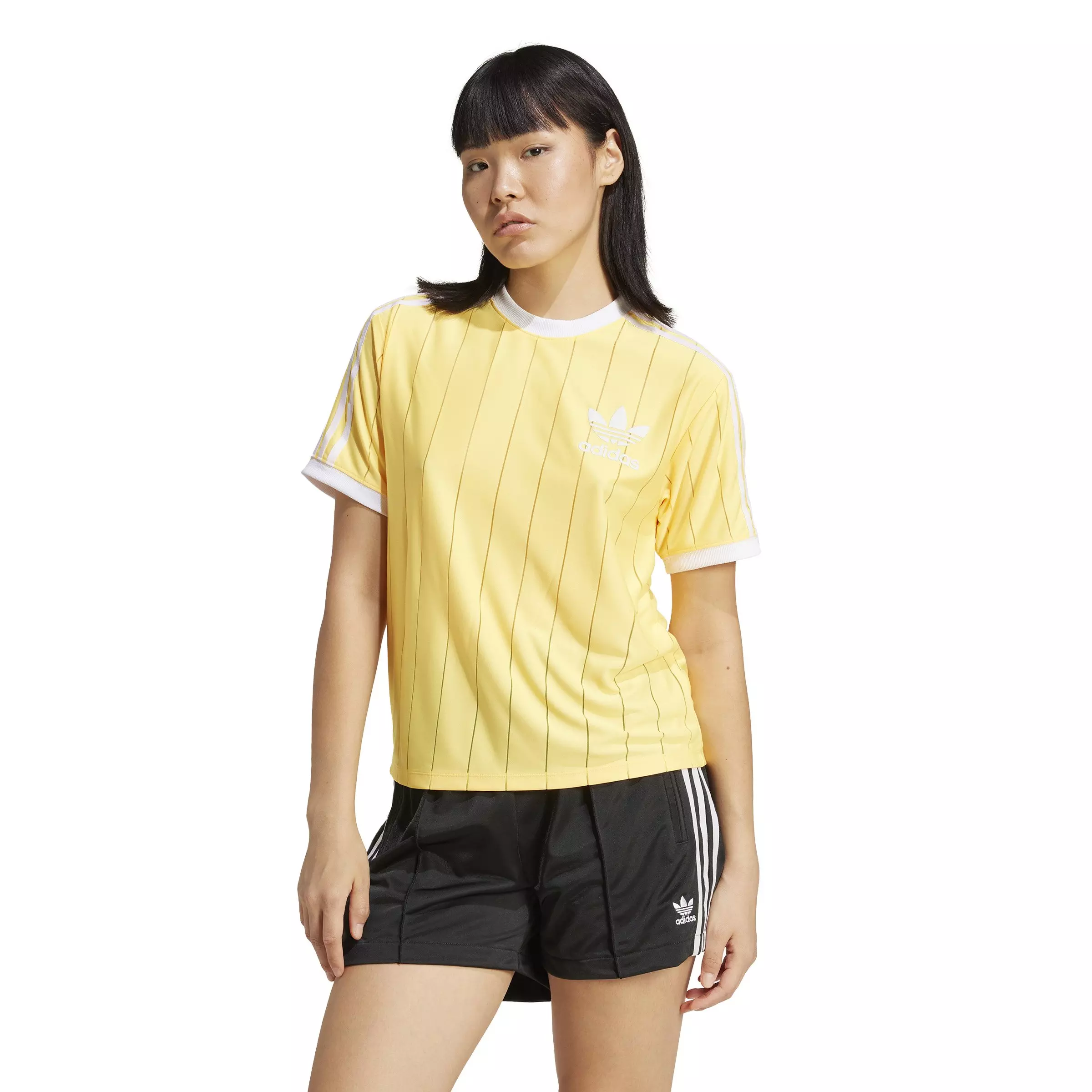 adidas Originals Women's Adicolor 3-Stripes Pinstripe T-Shirt -Yellow - YELLOW