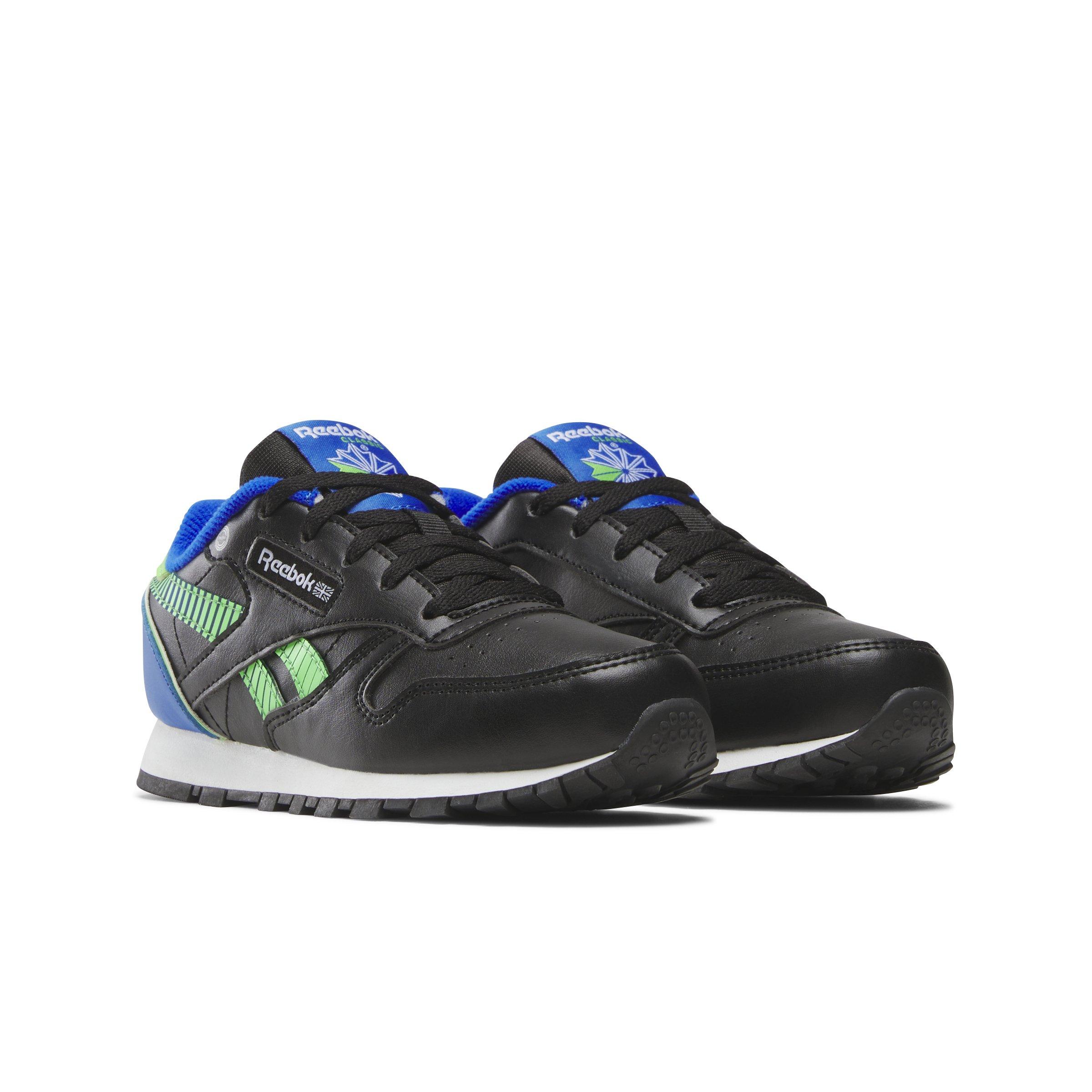 Reebok Classic Leather Preschool Boys' "Black/Green/Blue" Shoe