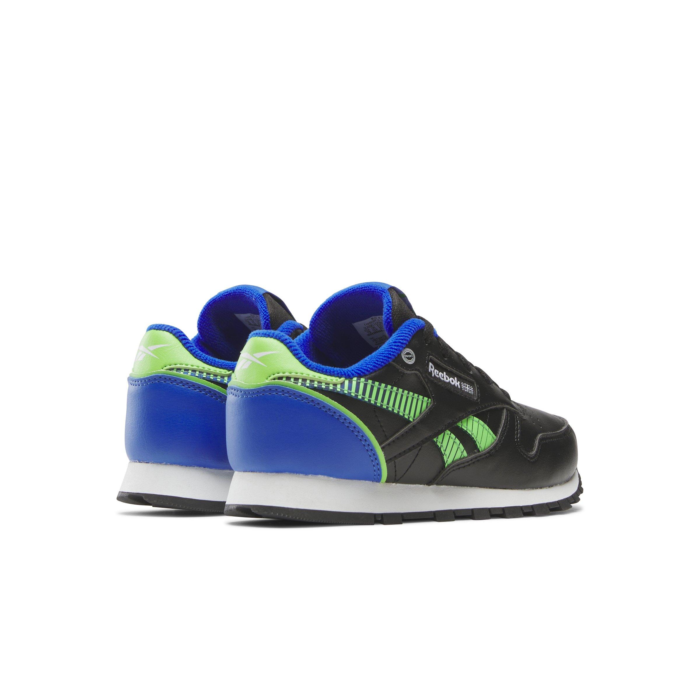 Reebok Classic Leather Preschool Boys' "Black/Green/Blue" Shoe