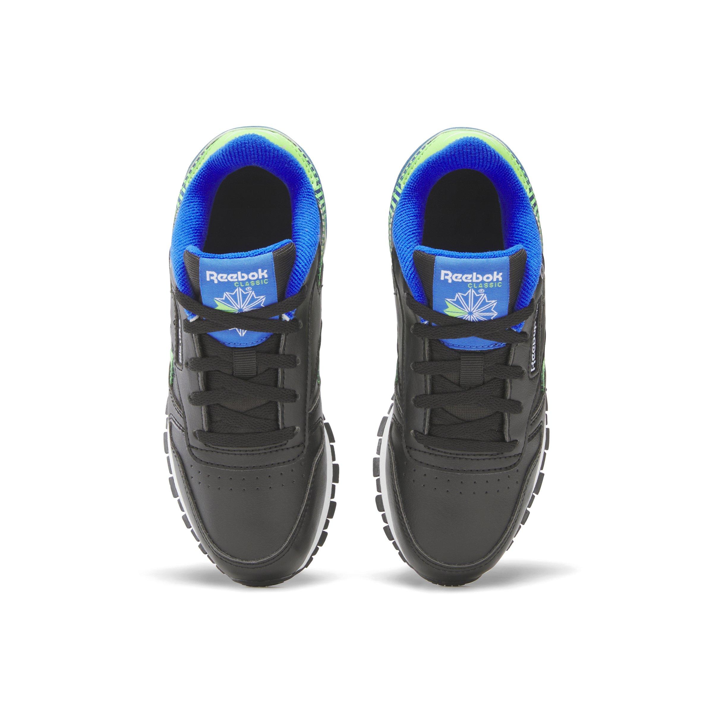 Reebok Classic Leather Preschool Boys' "Black/Green/Blue" Shoe