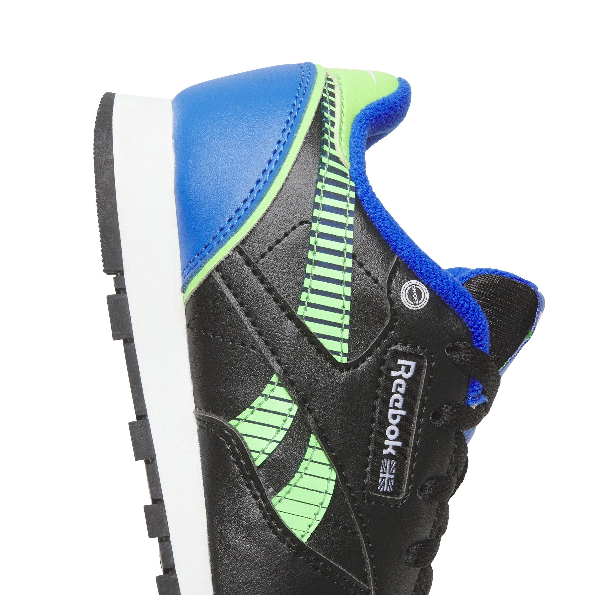 Reebok Classic Leather Preschool Boys' "Black/Green/Blue" Shoe