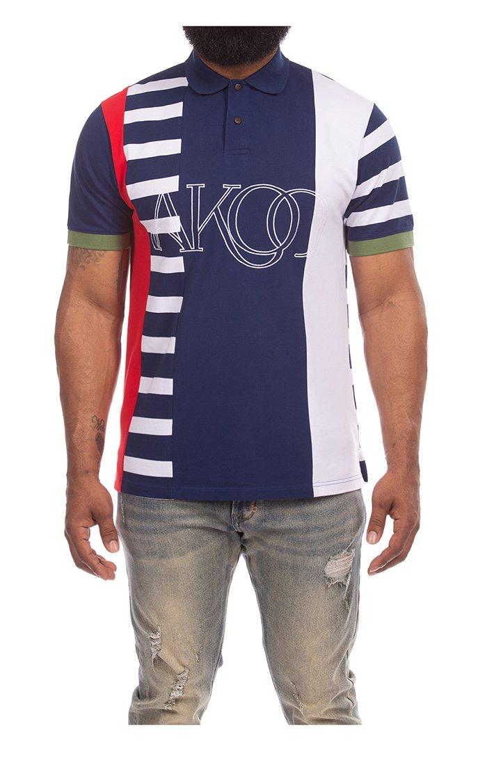 AKOO Men's Coppin Short Sleeve Polo - Blue/White - BLUE/WHITE