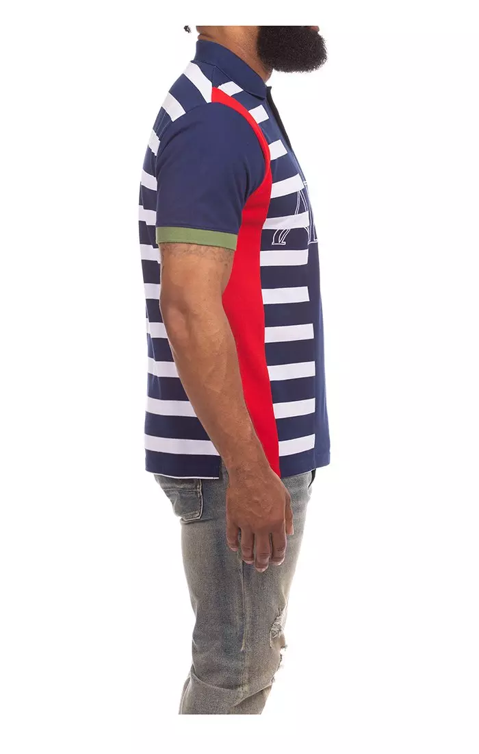 AKOO Men's Coppin Short Sleeve Polo - Blue/White - BLUE/WHITE