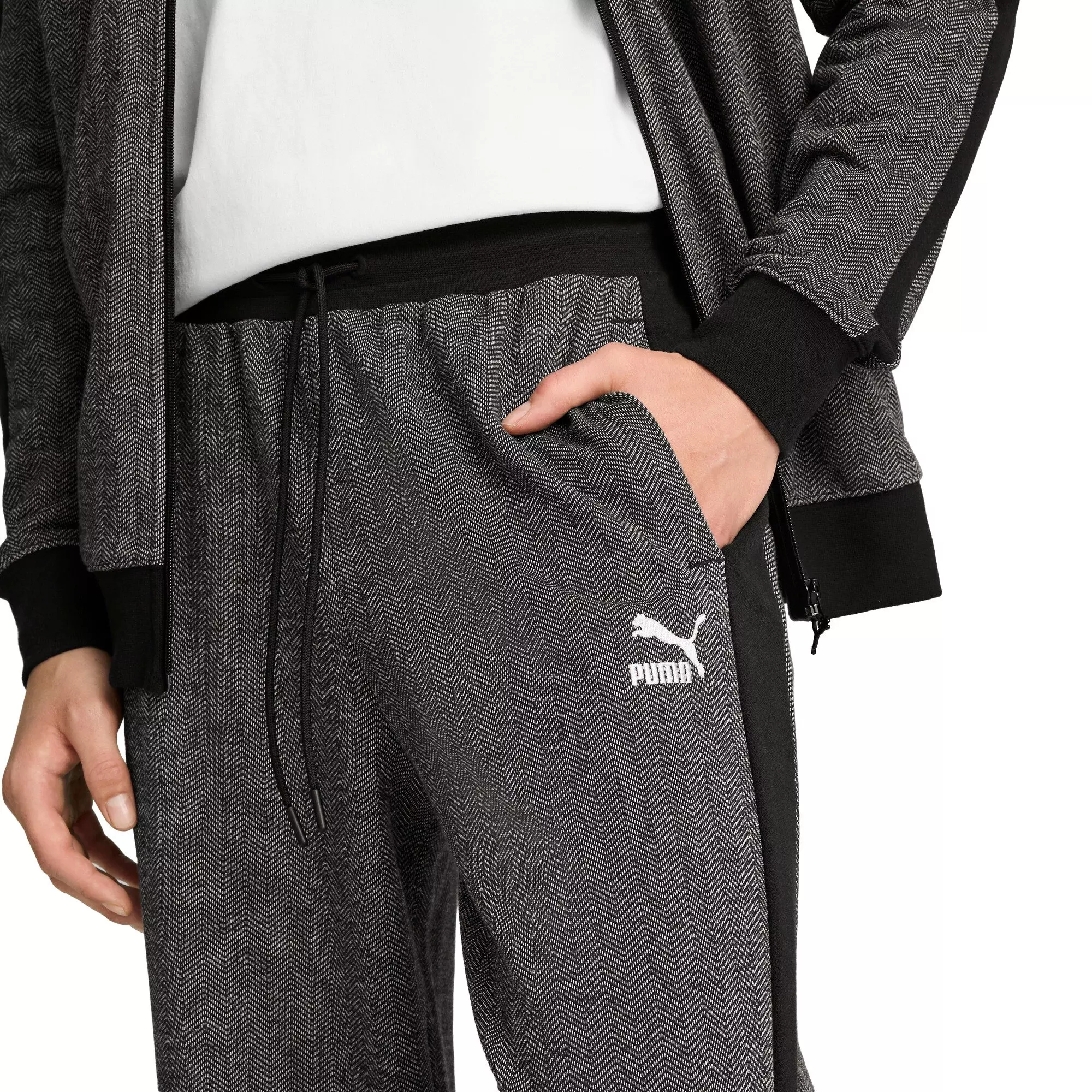 PUMA Men's T7 Relaxed Track Pants -Black/White - BLACK/WHITE