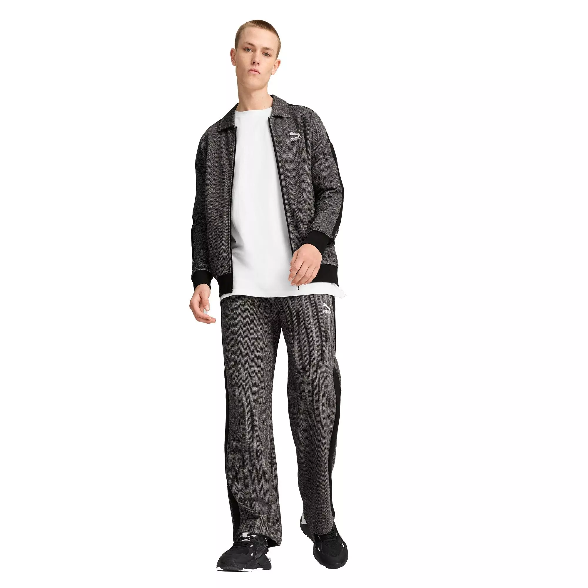 PUMA Men's T7 Relaxed Track Pants -Black/White - BLACK/WHITE