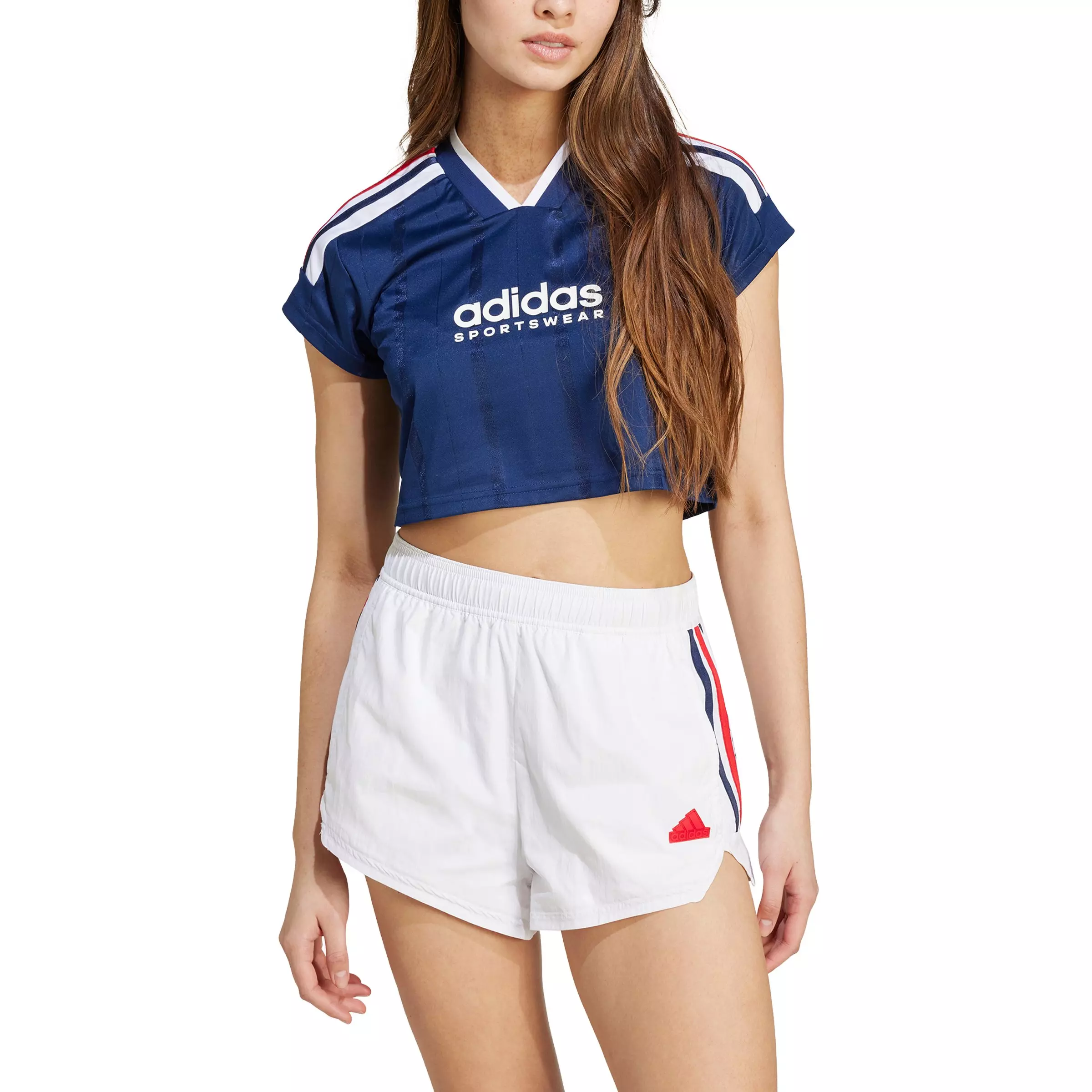 adidas Women's Tiro Cut 3-Stripes Crop Jersey-Blue - BLUE