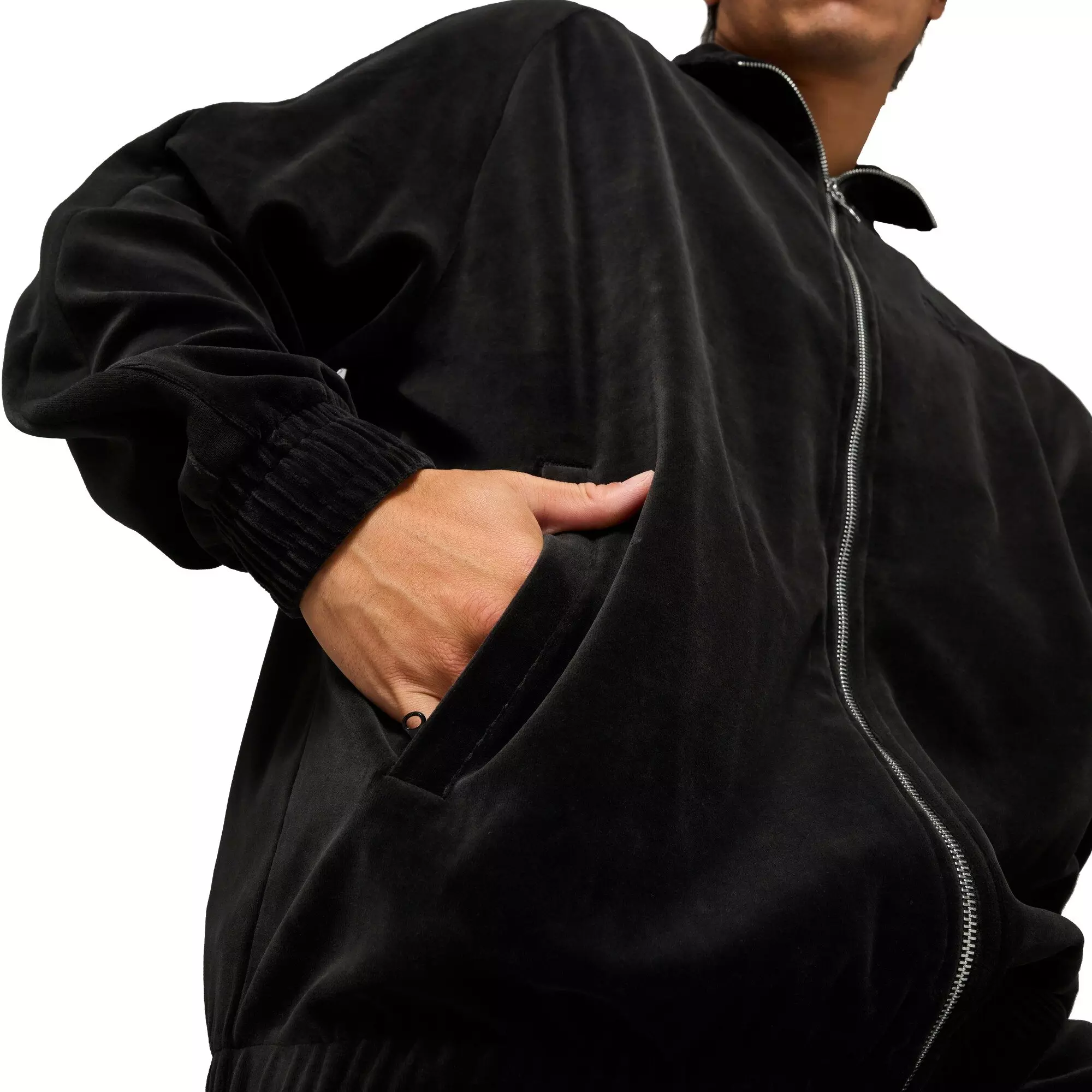 PUMA Men's T7 Oversized Velour Track Jacket -Black - BLACK