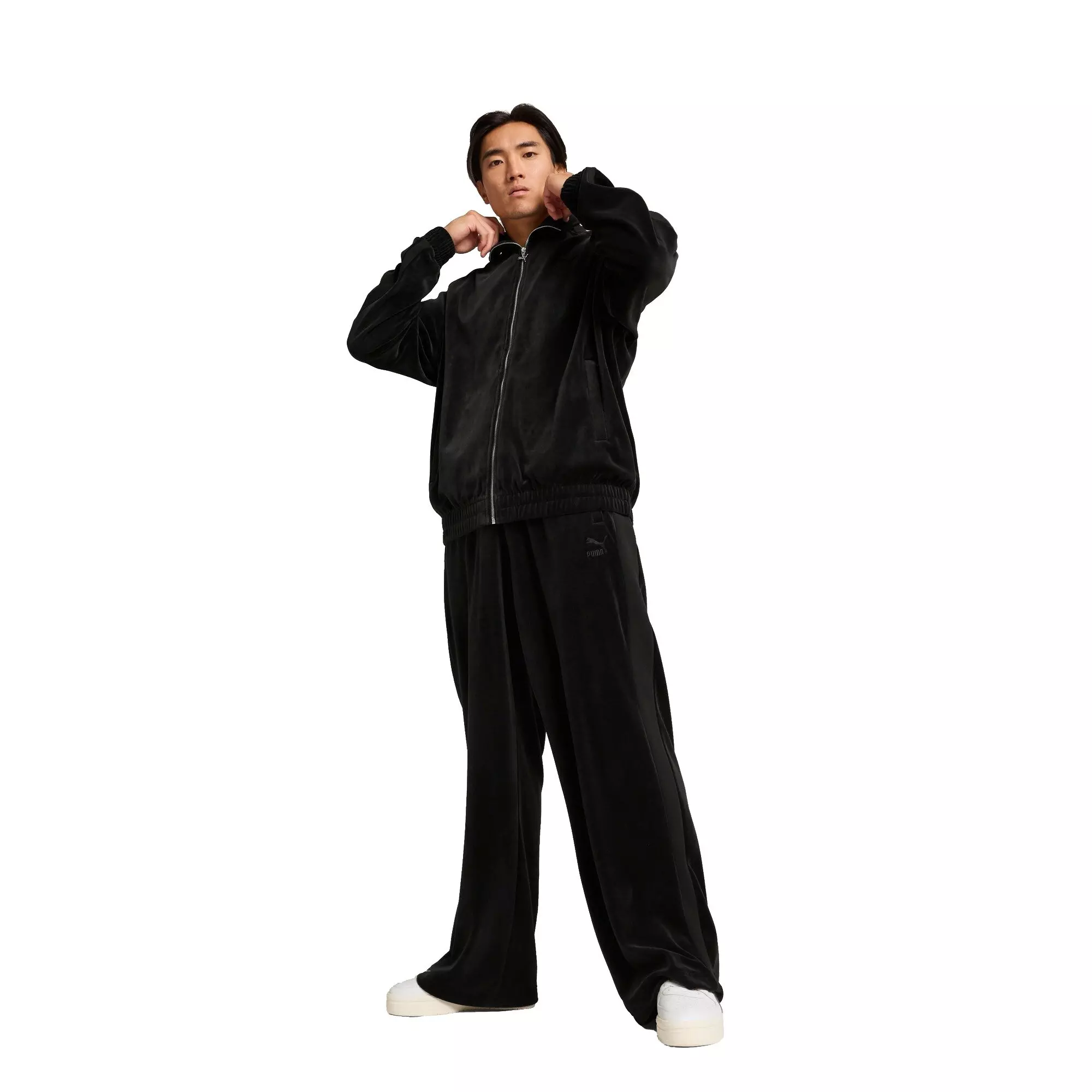 PUMA Men's T7 Oversized Velour Track Jacket -Black - BLACK