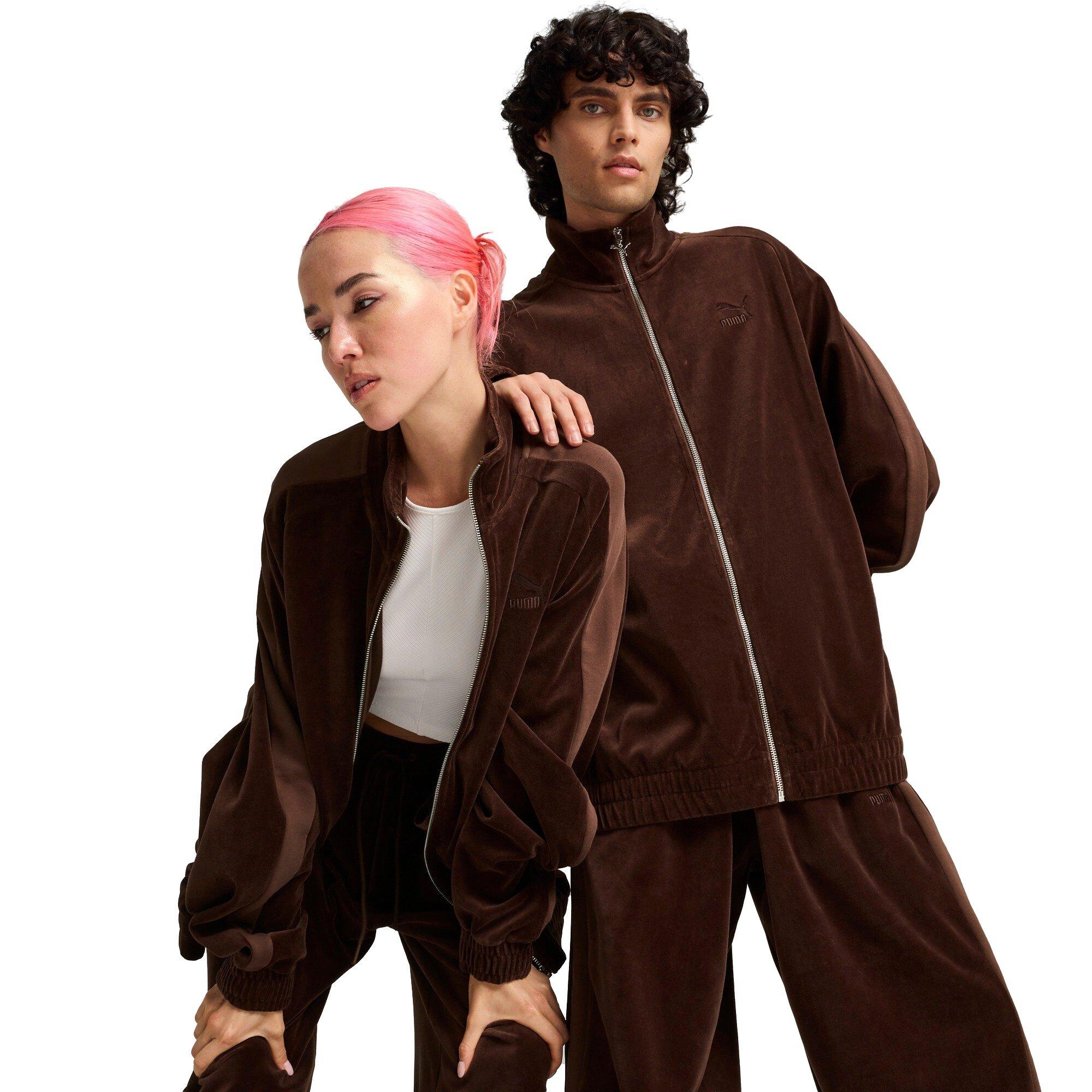 PUMA Men's T7 Oversized Velour Track Jacket -Brown - BROWN Thumbnail View 1