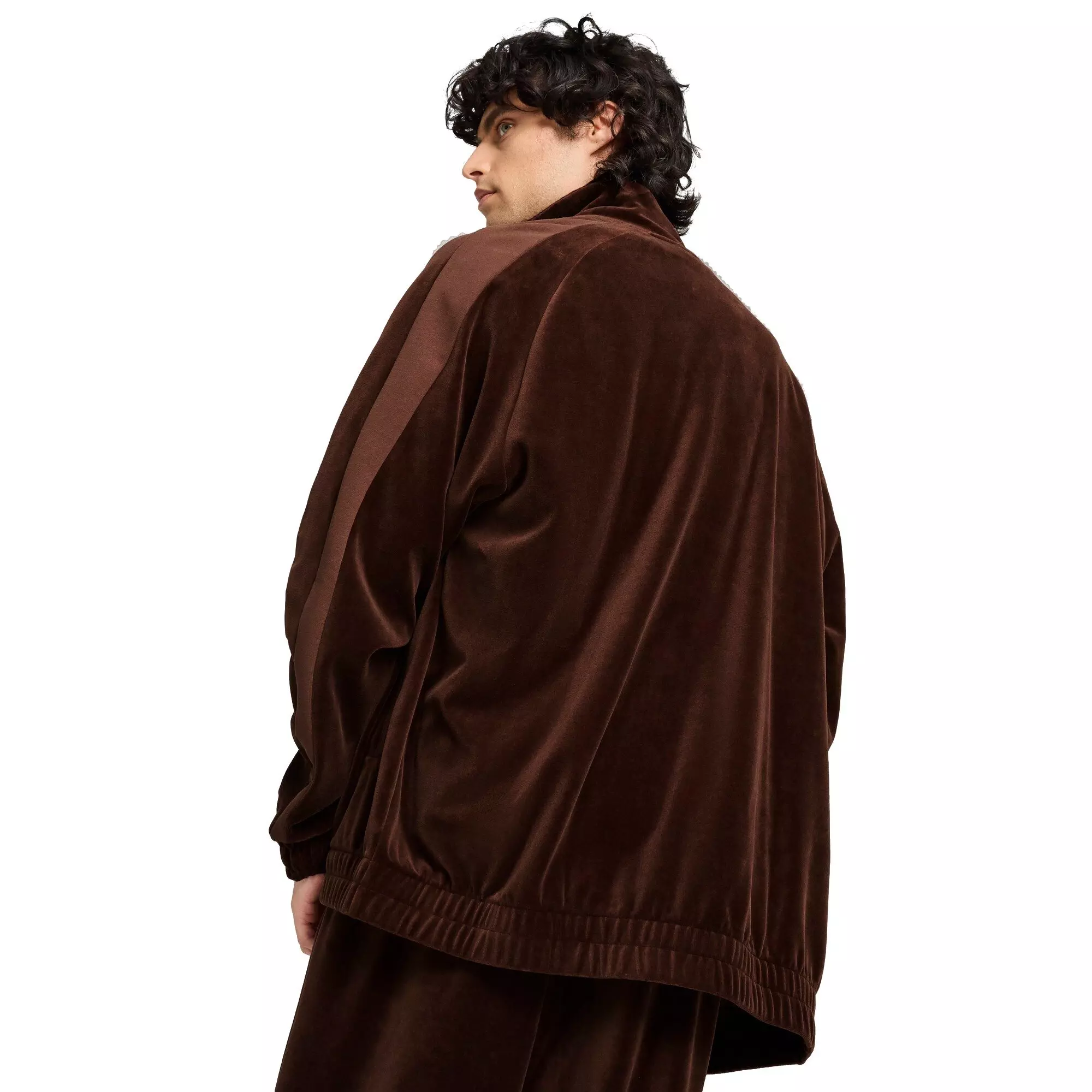 PUMA Men's T7 Oversized Velour Track Jacket -Brown - BROWN