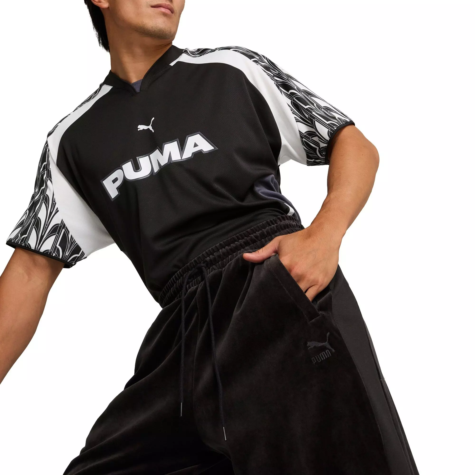 PUMA Men's T7 Oversized Velour Track Pants - Black - BLACK
