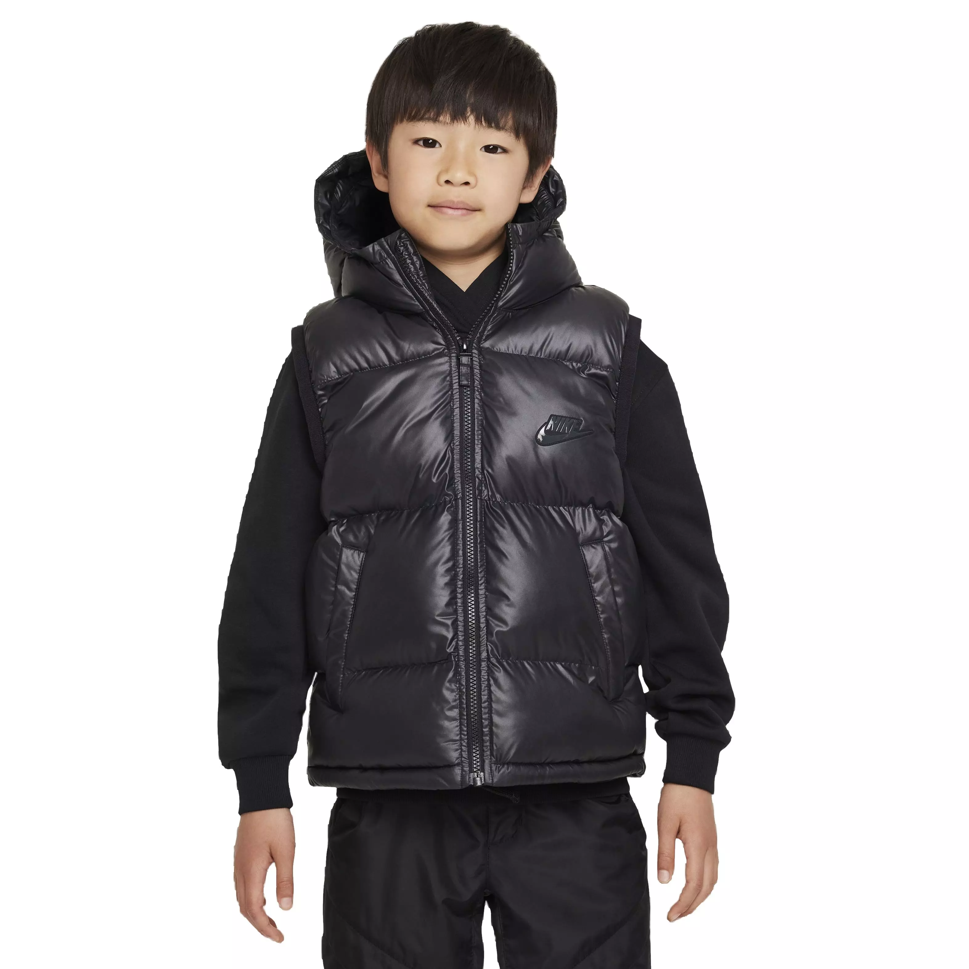 Nike Big Kids' Therma-FIT Repel High Loose Hooded Vest-Black - BLACK