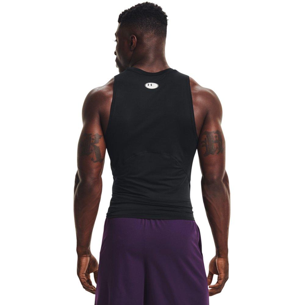 Under Armour Men's HeatGear Compression Tank Top - BLACK/WHITE Thumbnail View 2