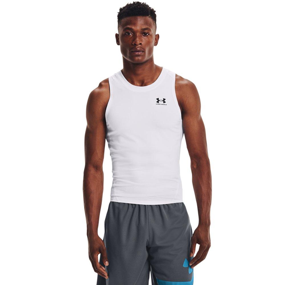 Under Armour Men's HeatGear Compression Tank Top - WHITE/BLACK Thumbnail View 1