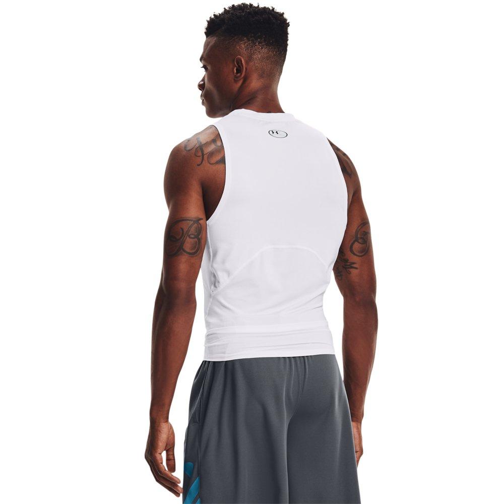 Under Armour Men's HeatGear Compression Tank Top - WHITE/BLACK Thumbnail View 2