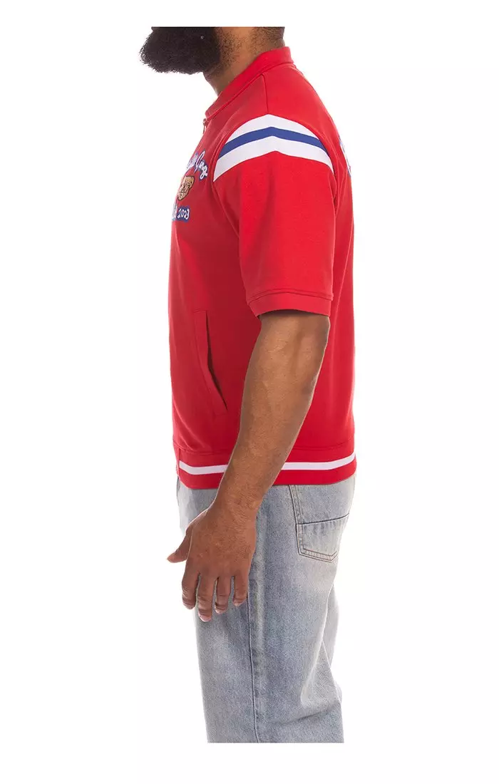 Hustle Gang Men's Working Warmup Short Sleeve Jacket - Red - RED