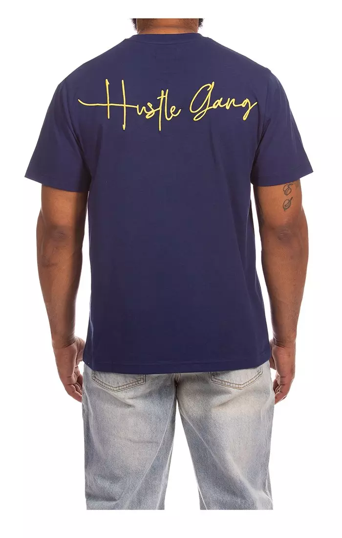Hustle Gang Men's Forehand Knit Short Sleeve T-Shirt - Blue - BLUE