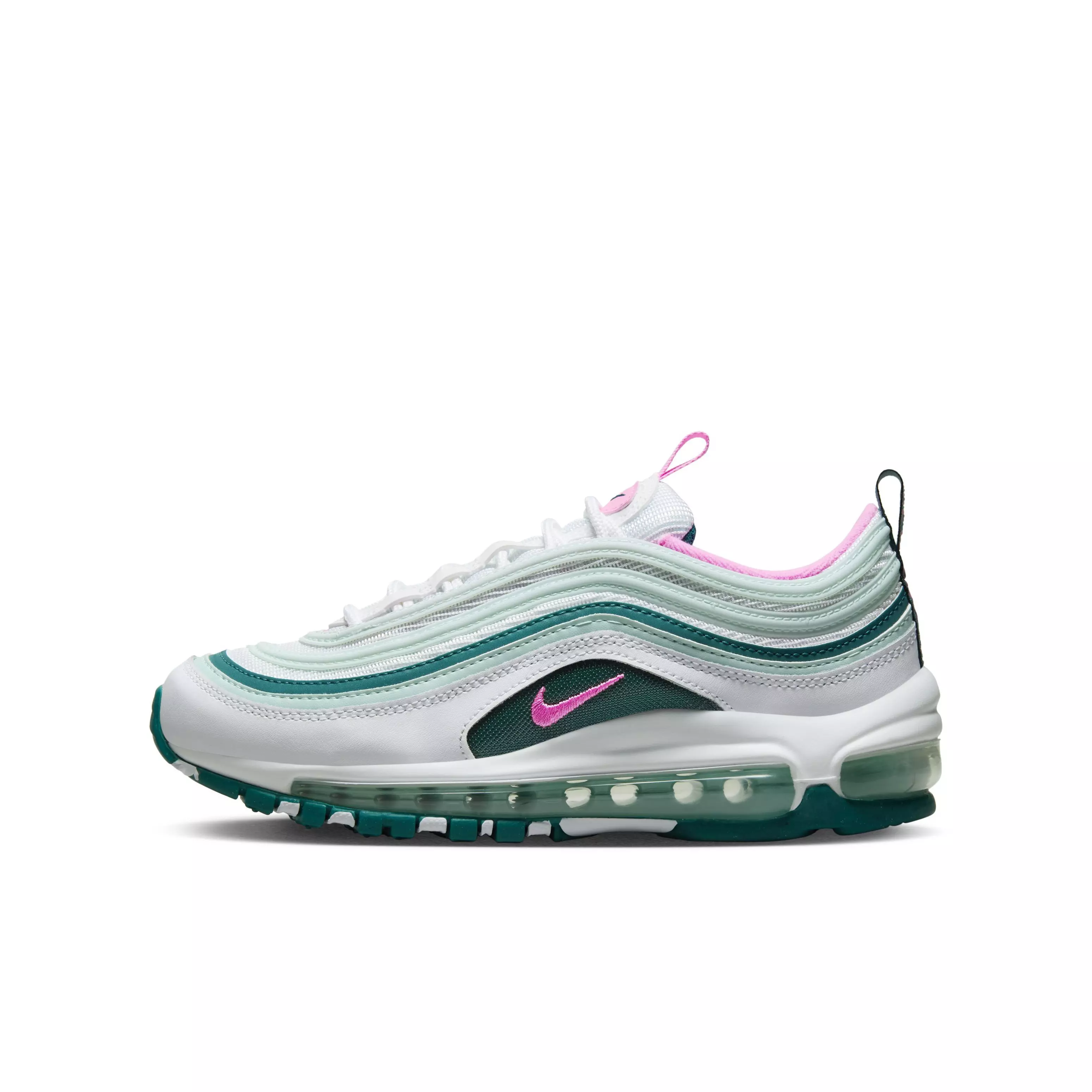 Nike Air Max 97 "White/Pink Spell/Geode Teal/Jade Ice" Grade School Girls' Shoe - WHITE/PINK/TEAL/JADE