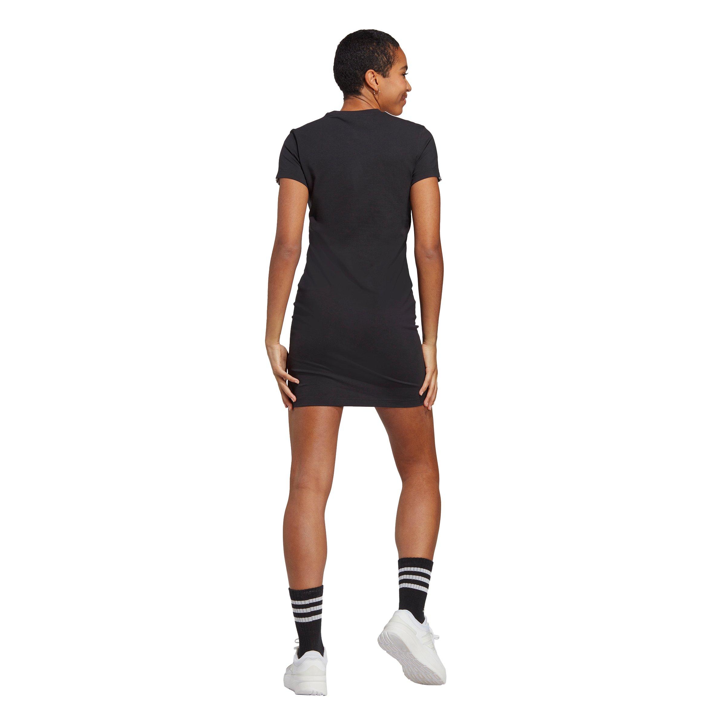adidas Women's Essentials 3-Stripes Single Jersey Fitted T-Shirt Dress - Black - BLACK Thumbnail View 2
