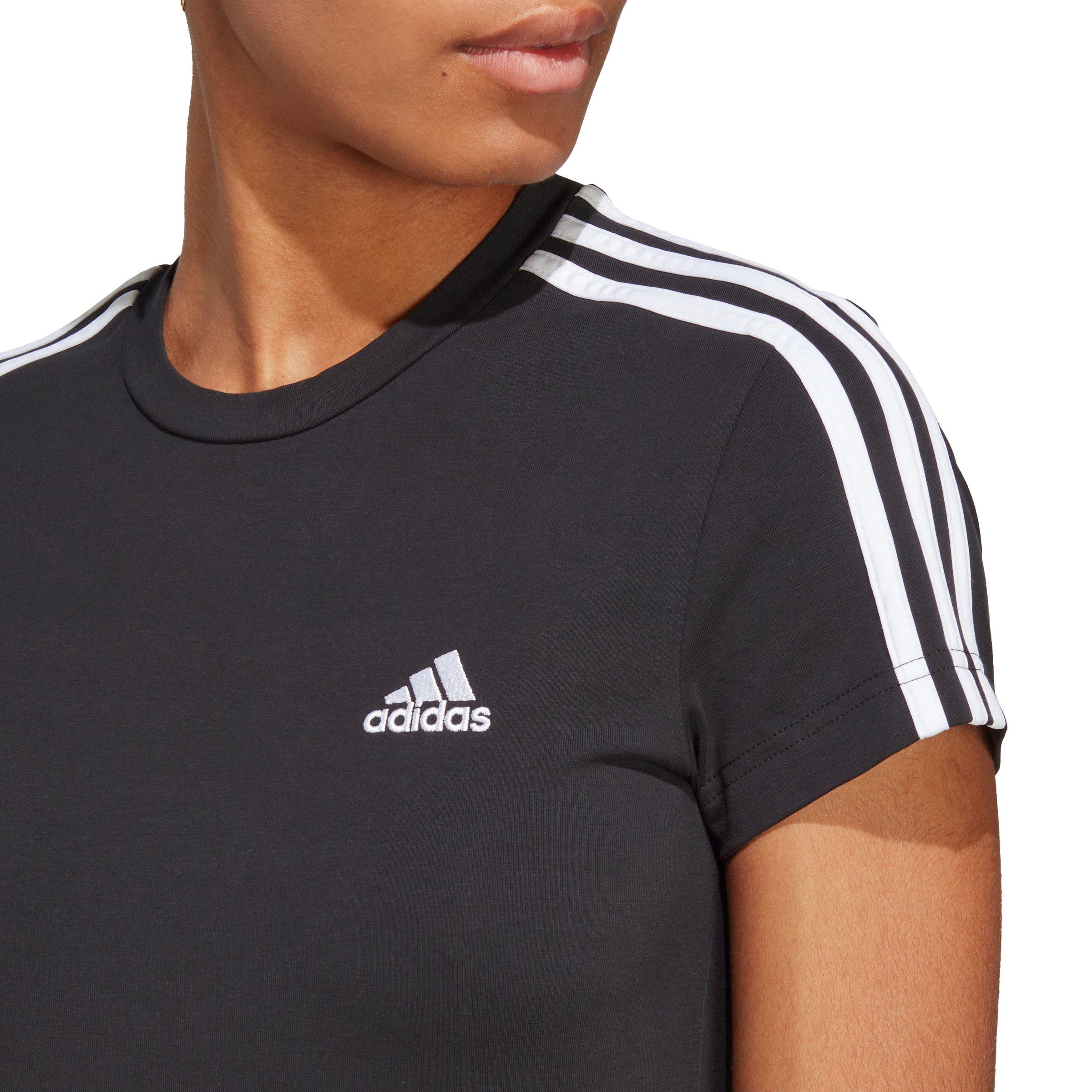 adidas Women's Essentials 3-Stripes Single Jersey Fitted T-Shirt Dress - Black - BLACK Thumbnail View 3
