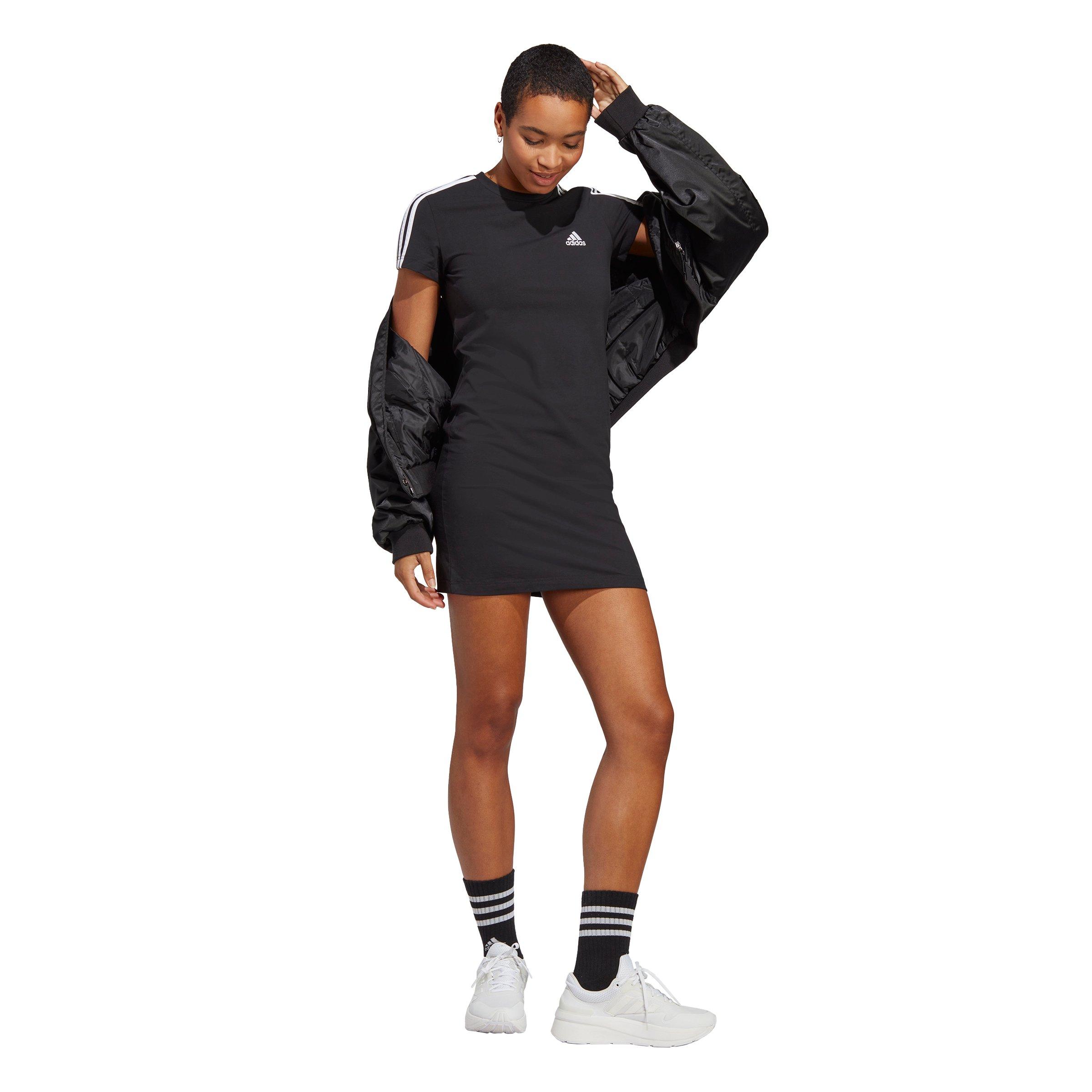 adidas Women's Essentials 3-Stripes Single Jersey Fitted T-Shirt Dress - Black - BLACK Thumbnail View 5