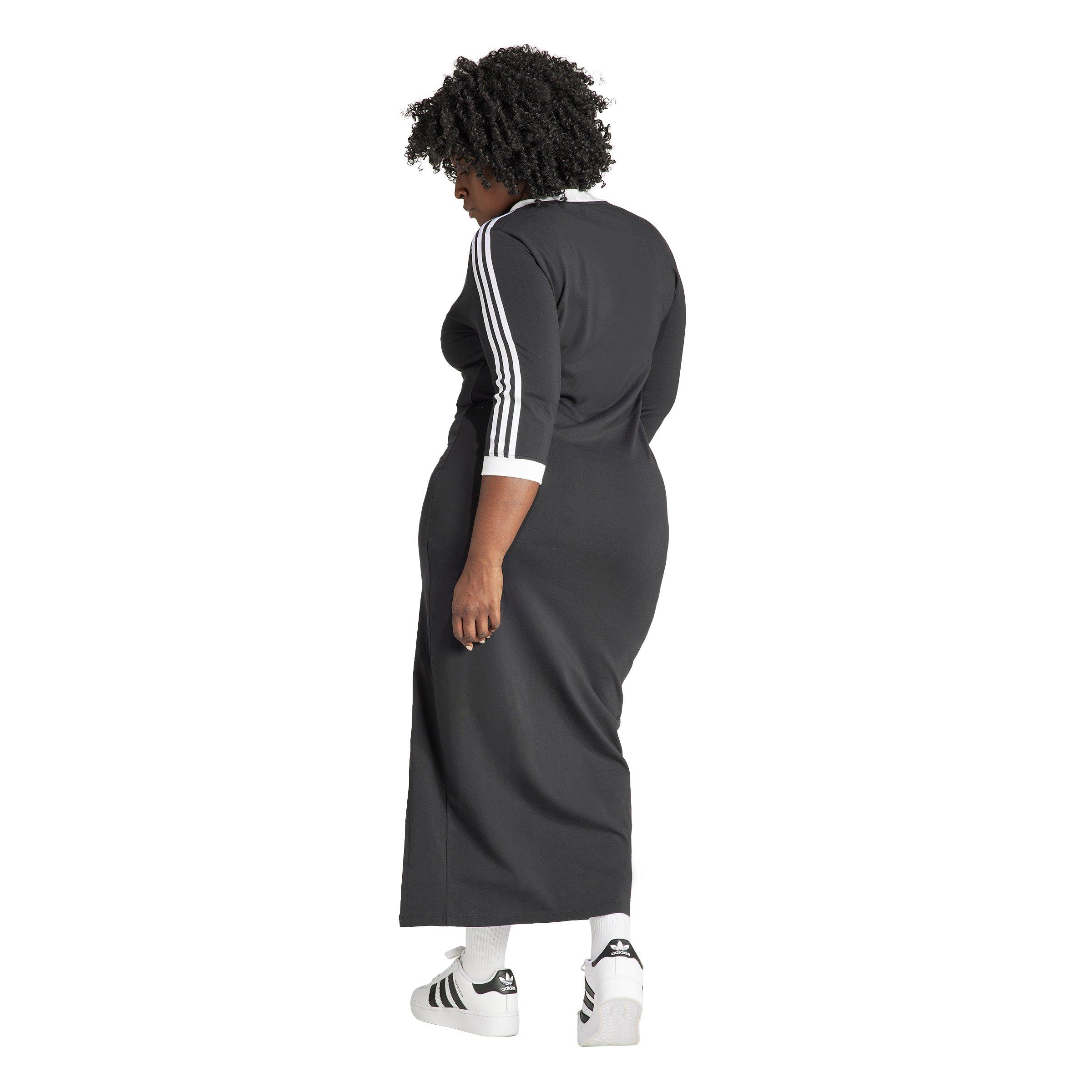 adidas Originals Women's Adicolor Classics 3-Stripes V-Neck Maxi Dress with Side Hem Slit - Black - BLACK Thumbnail View 2