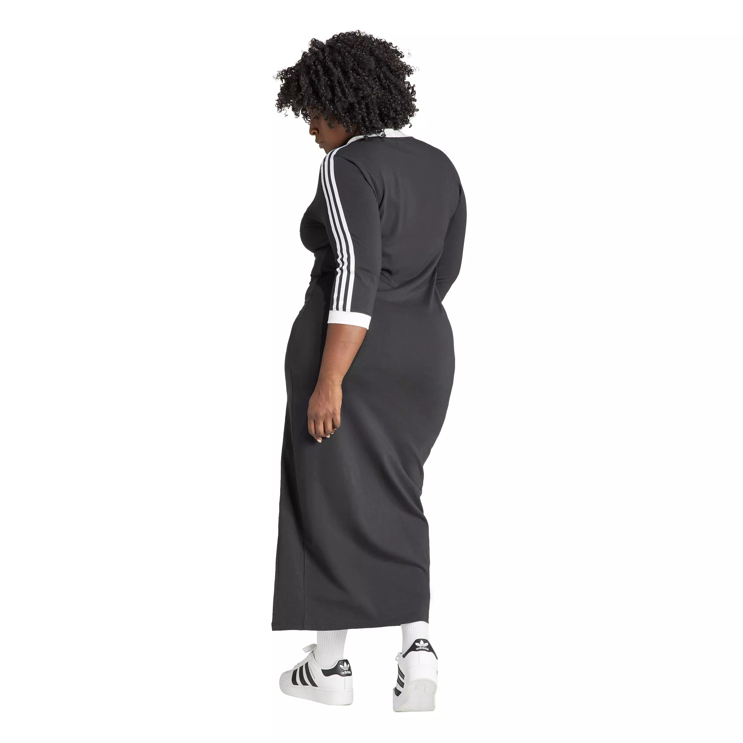adidas Originals Women's Adicolor Classics 3-Stripes V-Neck Maxi Dress with Side Hem Slit - Black - BLACK