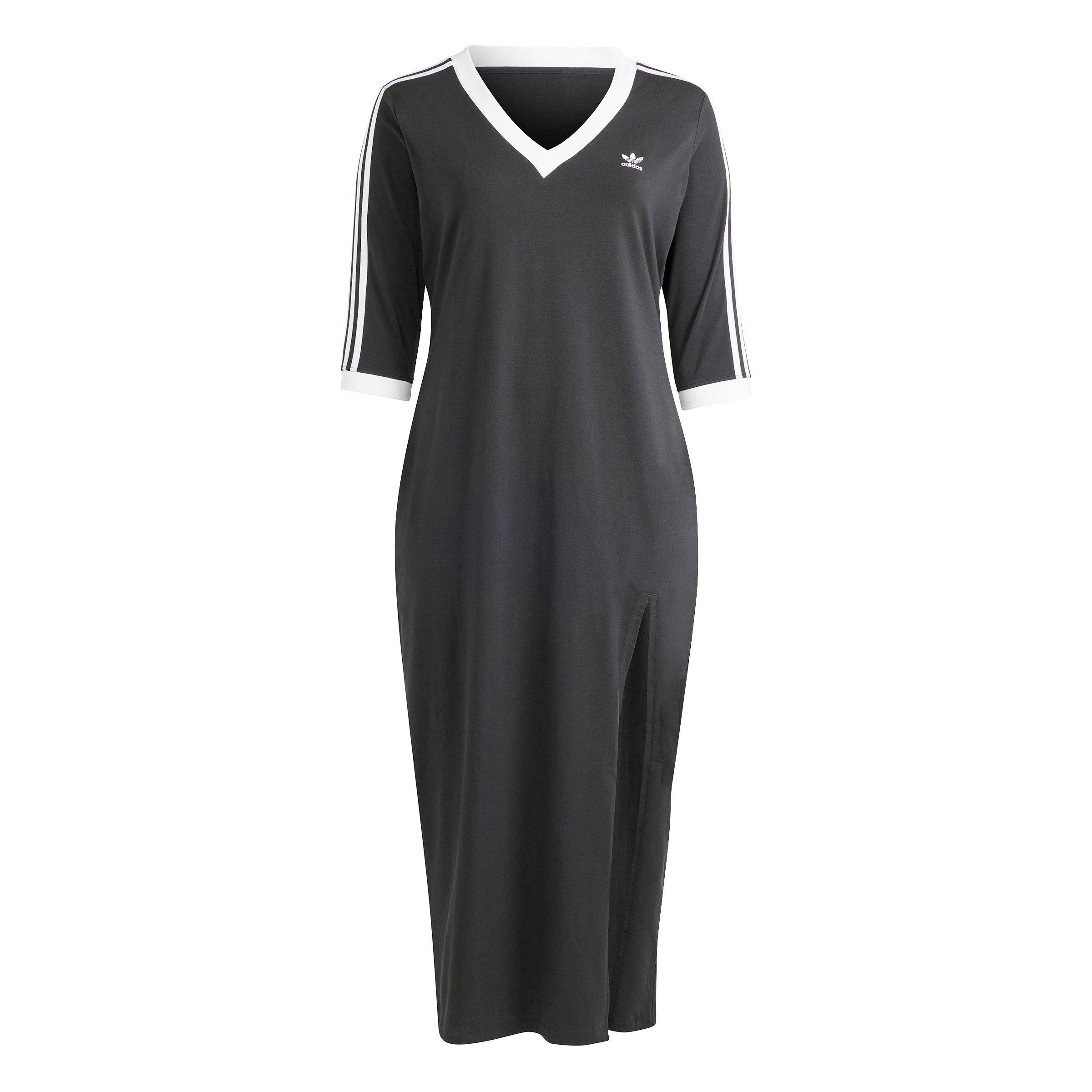 adidas Originals Women's Adicolor Classics 3-Stripes V-Neck Maxi Dress with Side Hem Slit - Black - BLACK Thumbnail View 6