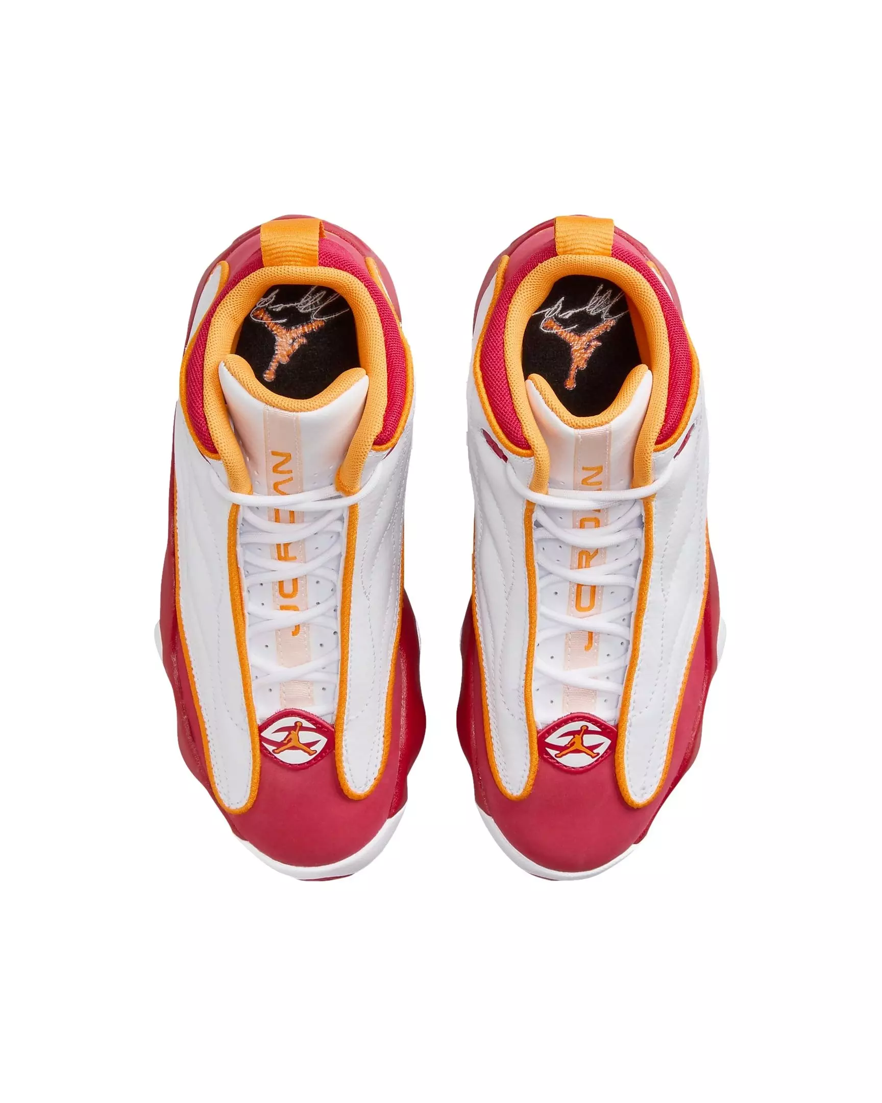 Jordan Pro Strong "White/Vivid Orange/Cardinal Red" Grade School Boys' Shoe - WHITE/ORANGE/RED