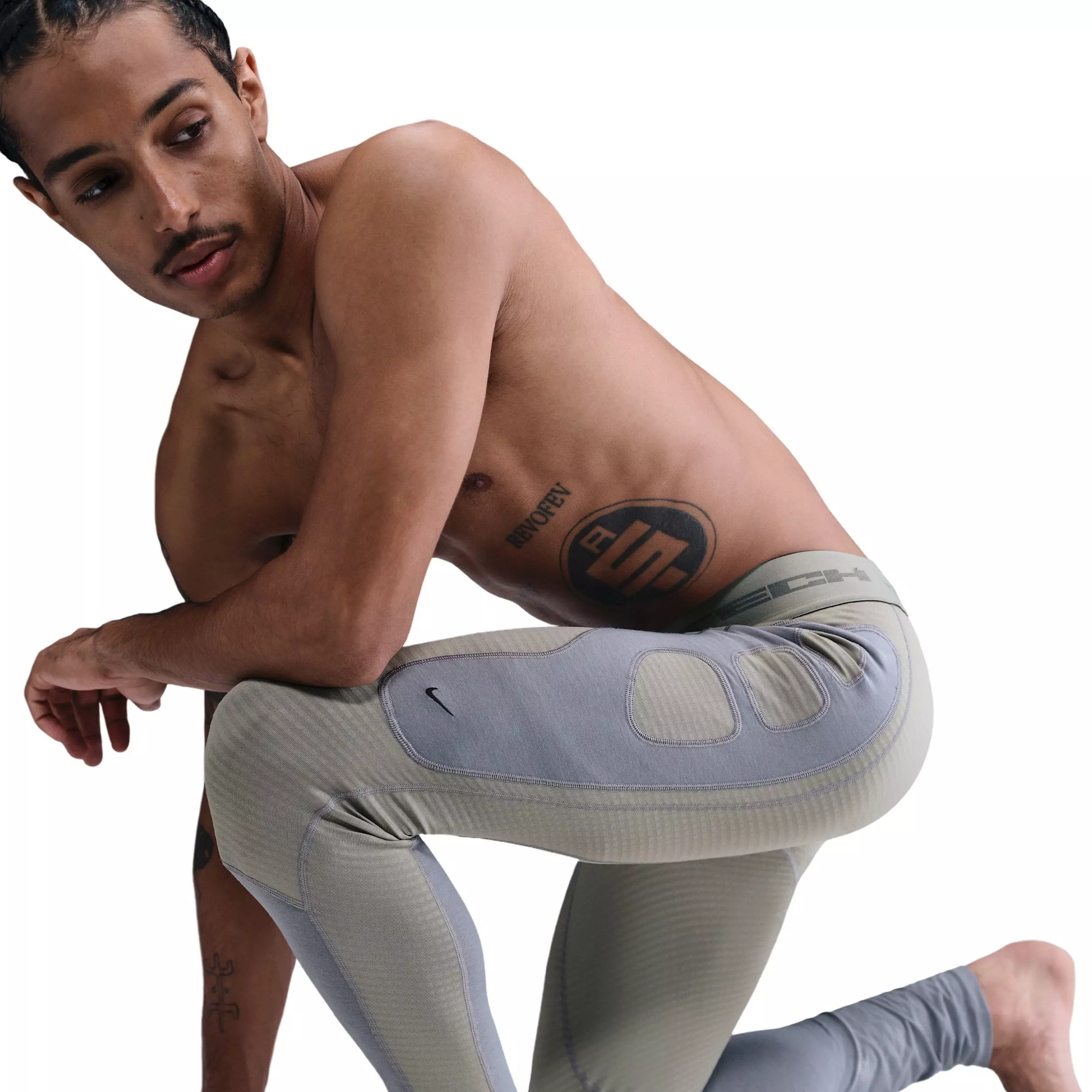 Nike Men's Tech Therma-FIT Base Layer Tights - GREEN/GREY