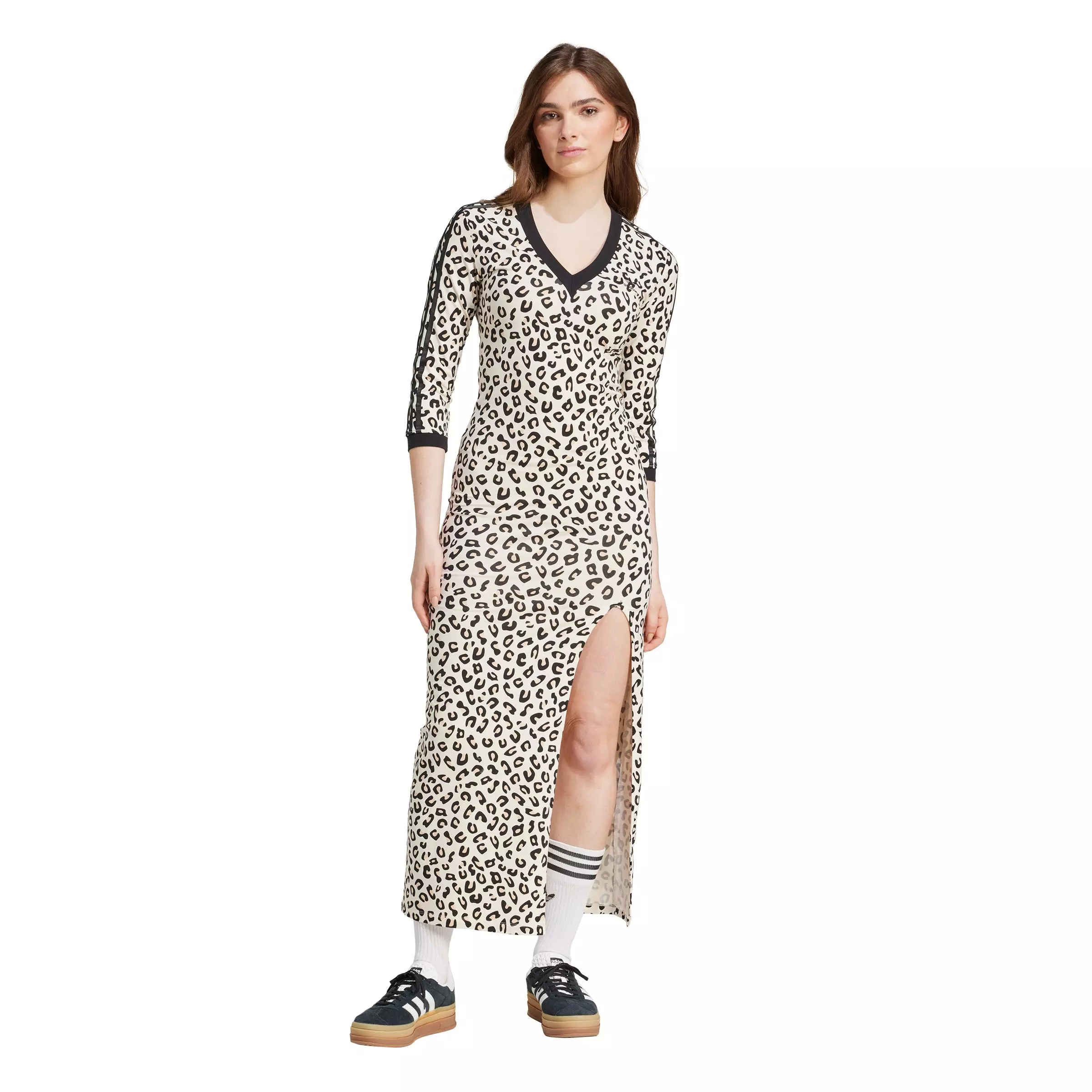 adidas Originals Women's Graphics 3-Stripes Leopard Maxi Dress - BLACK