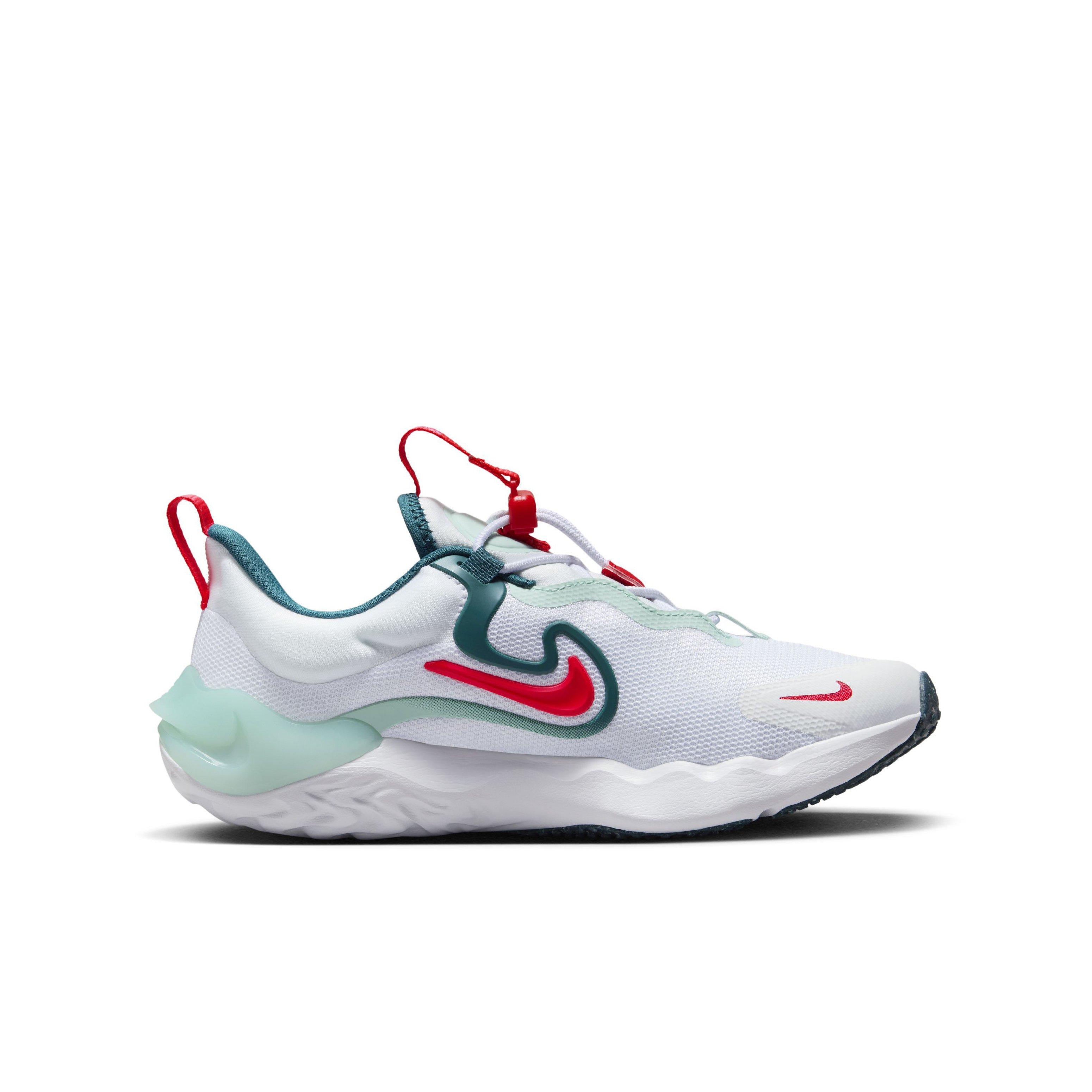 Nike Run Flow "White/Siren Red/Jade Ice/Geode Teal" Grade School Girls' Running Shoe - WHITE/RED/JADE/TEAL Thumbnail View 1