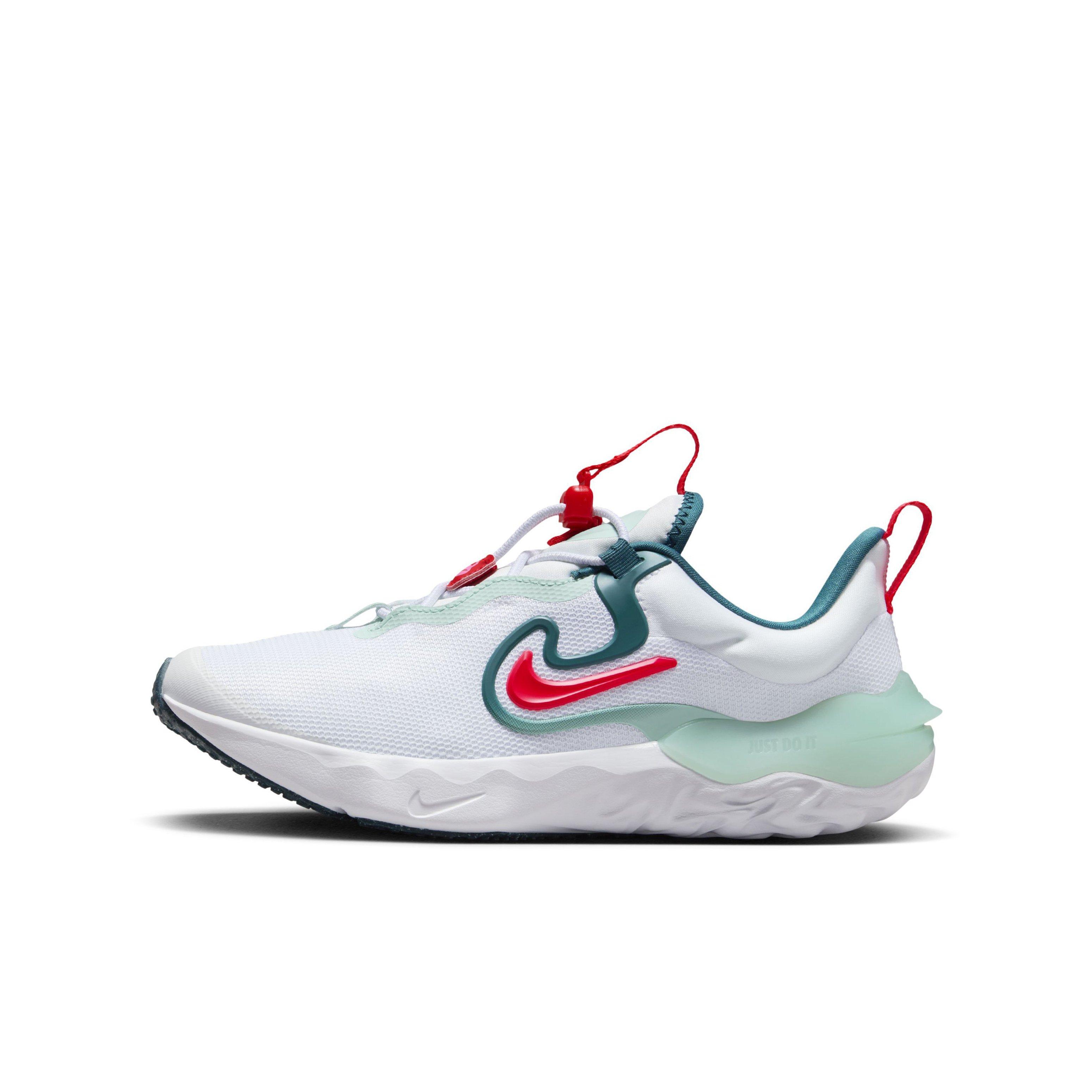 Nike Run Flow "White/Siren Red/Jade Ice/Geode Teal" Grade School Girls' Running Shoe - WHITE/RED/JADE/TEAL Thumbnail View 2
