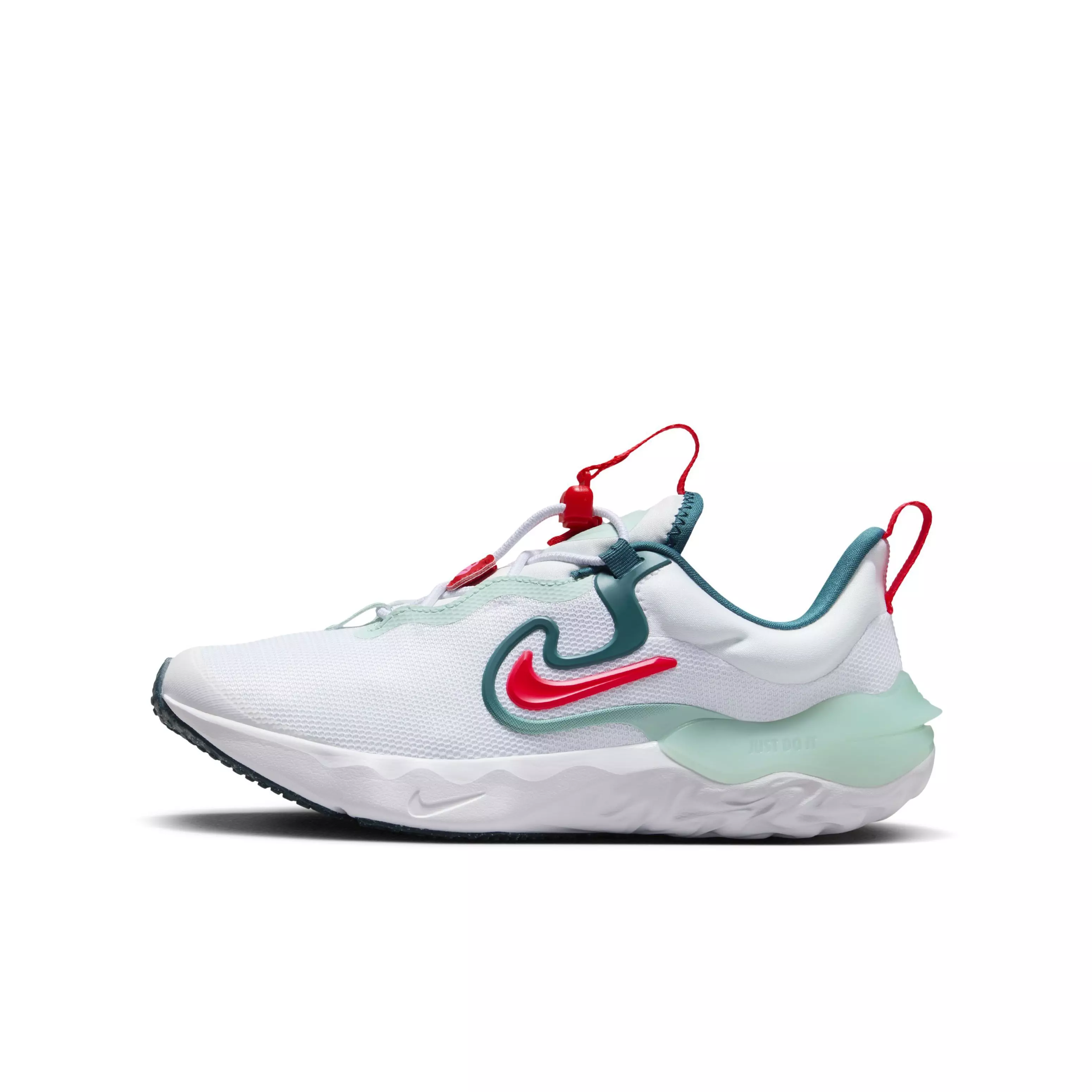 Nike Run Flow "White/Siren Red/Jade Ice/Geode Teal" Grade School Girls' Running Shoe - WHITE/RED/JADE/TEAL