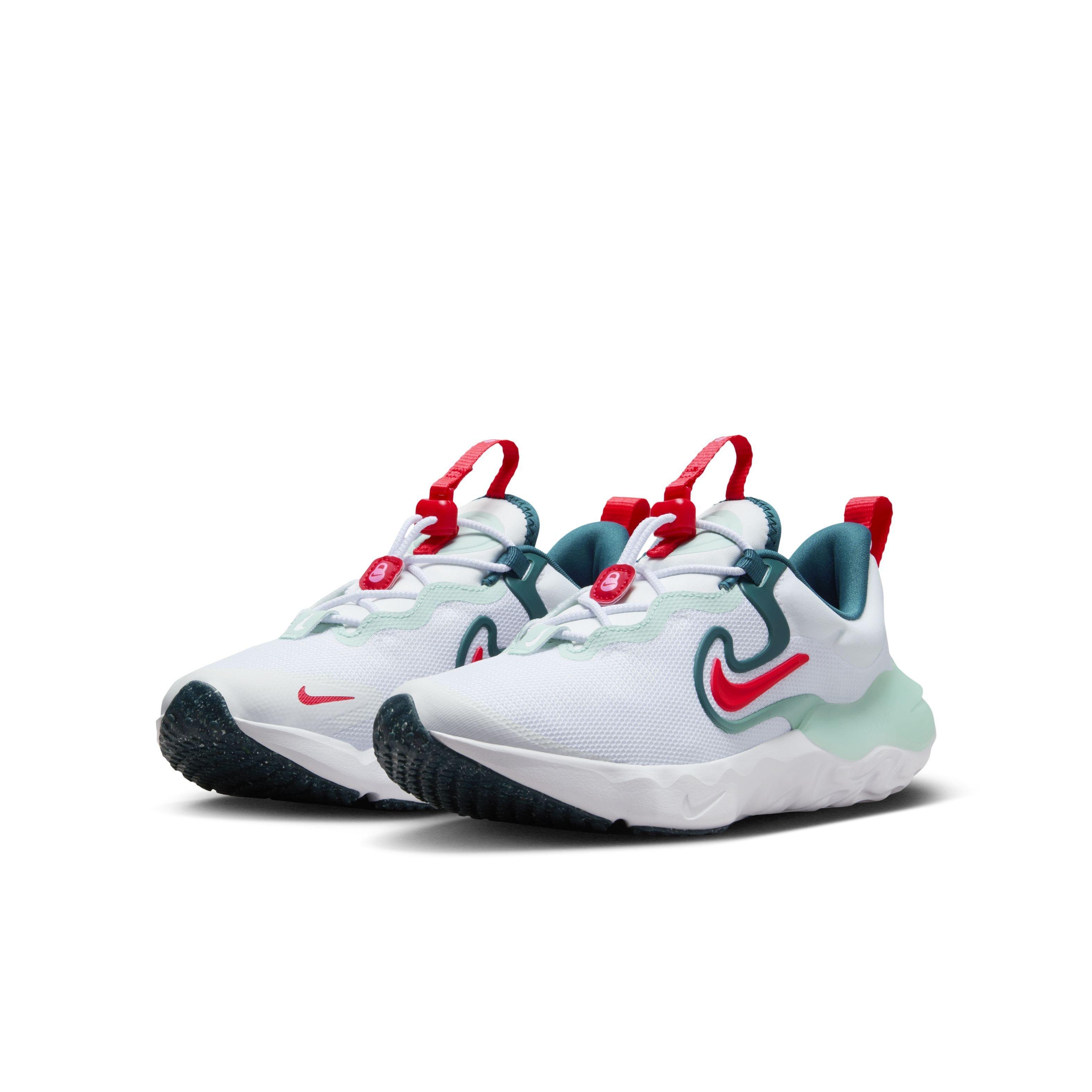 Nike Run Flow "White/Siren Red/Jade Ice/Geode Teal" Grade School Girls' Running Shoe - WHITE/RED/JADE/TEAL Thumbnail View 3