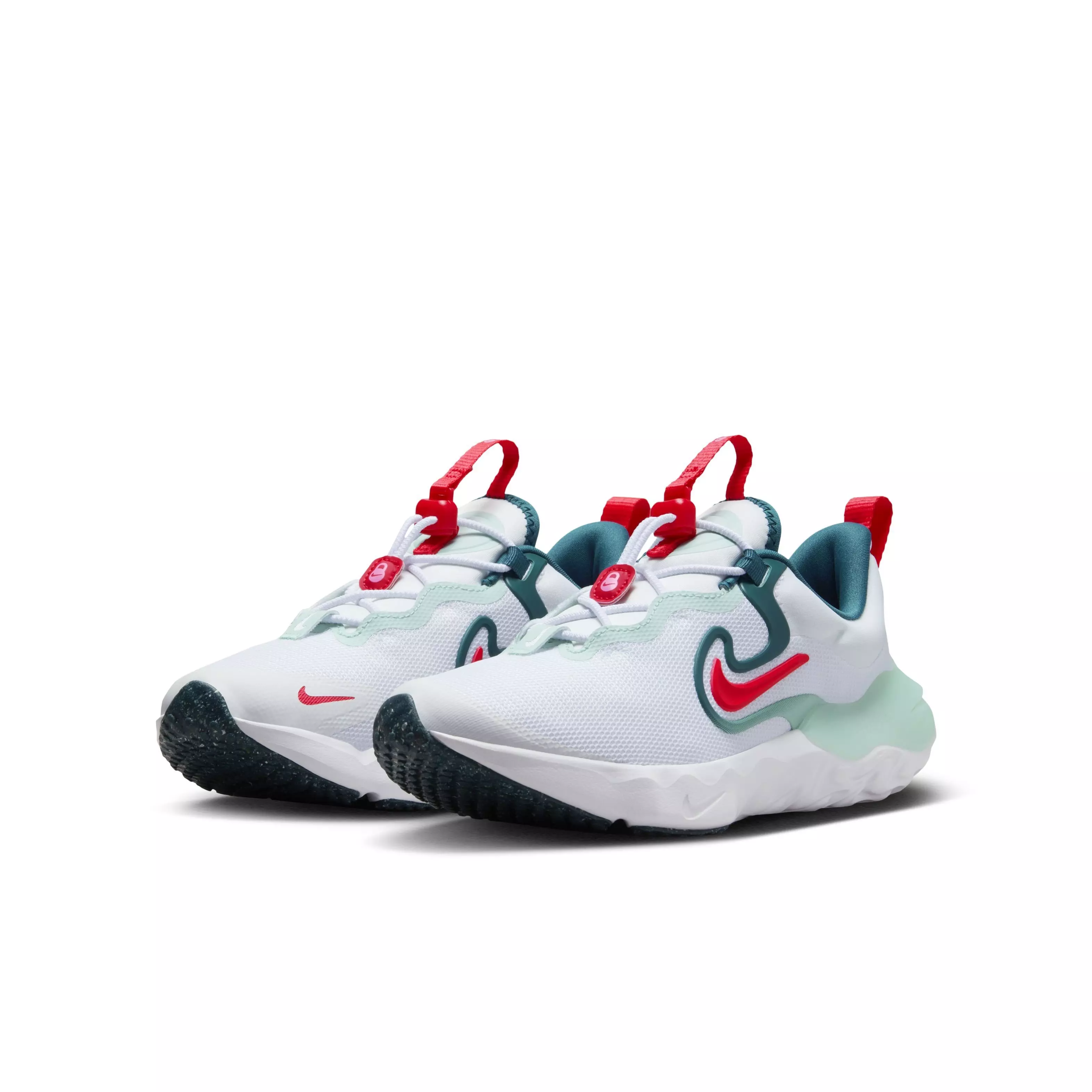 Nike Run Flow "White/Siren Red/Jade Ice/Geode Teal" Grade School Girls' Running Shoe - WHITE/RED/JADE/TEAL