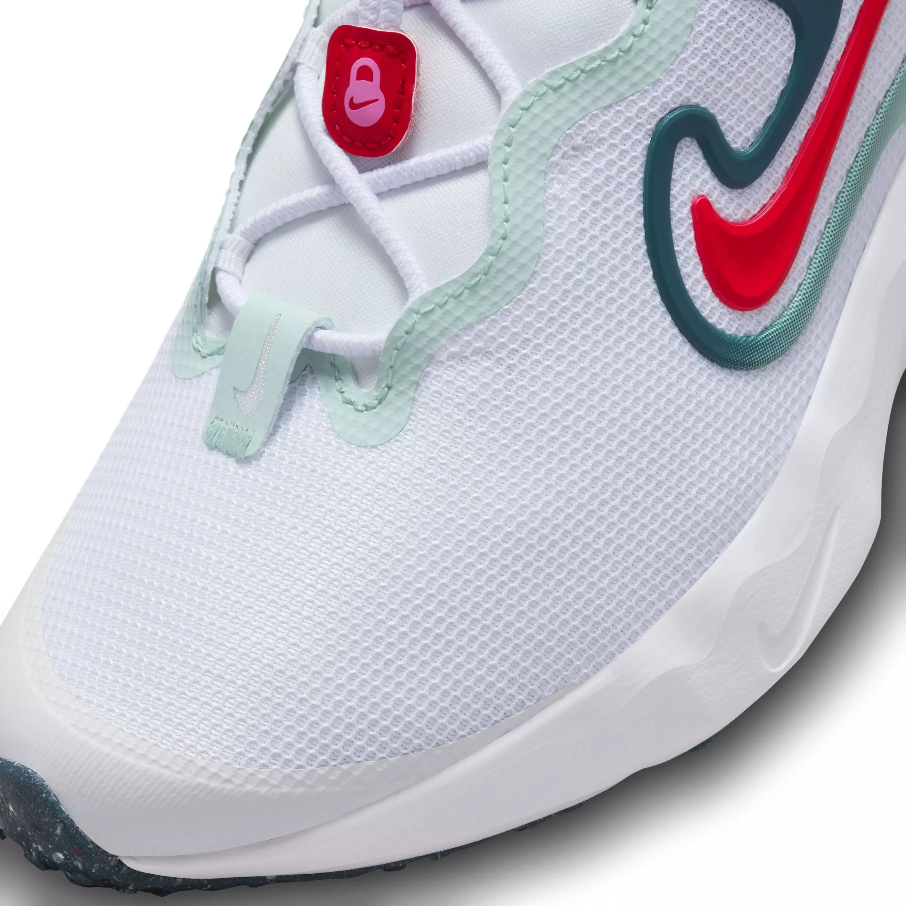 Nike Run Flow "White/Siren Red/Jade Ice/Geode Teal" Grade School Girls' Running Shoe - WHITE/RED/JADE/TEAL