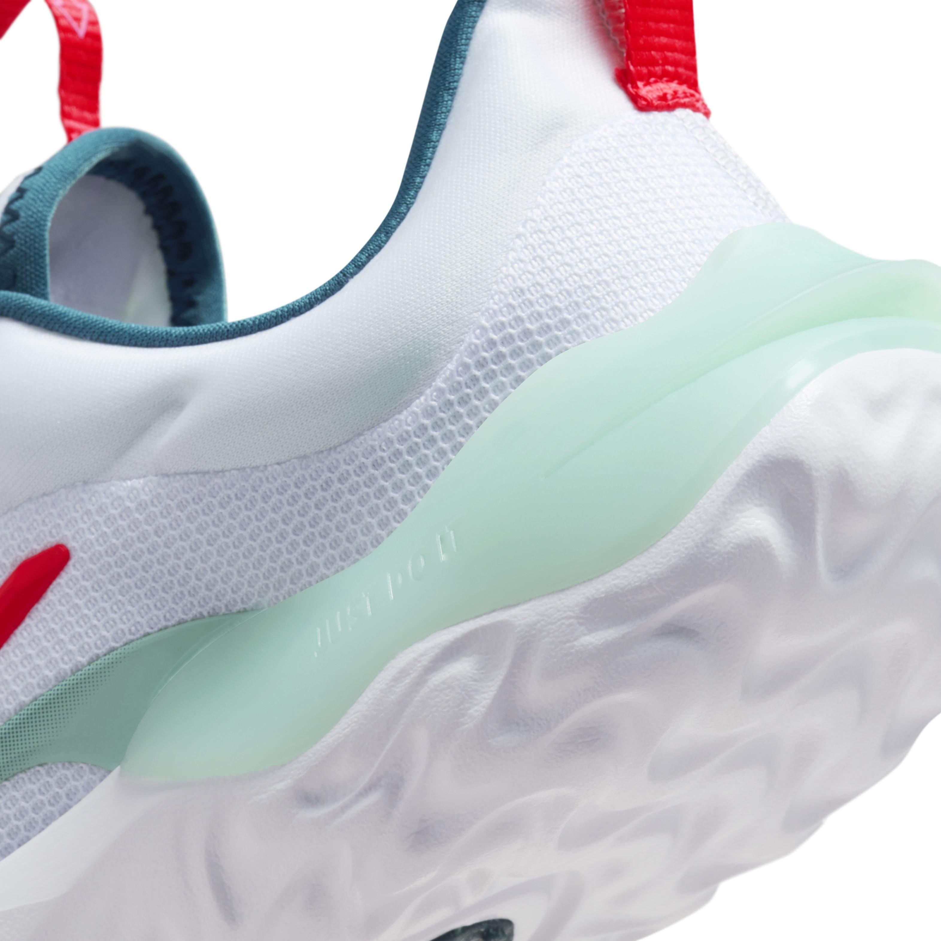 Nike Run Flow "White/Siren Red/Jade Ice/Geode Teal" Grade School Girls' Running Shoe - WHITE/RED/JADE/TEAL Thumbnail View 8