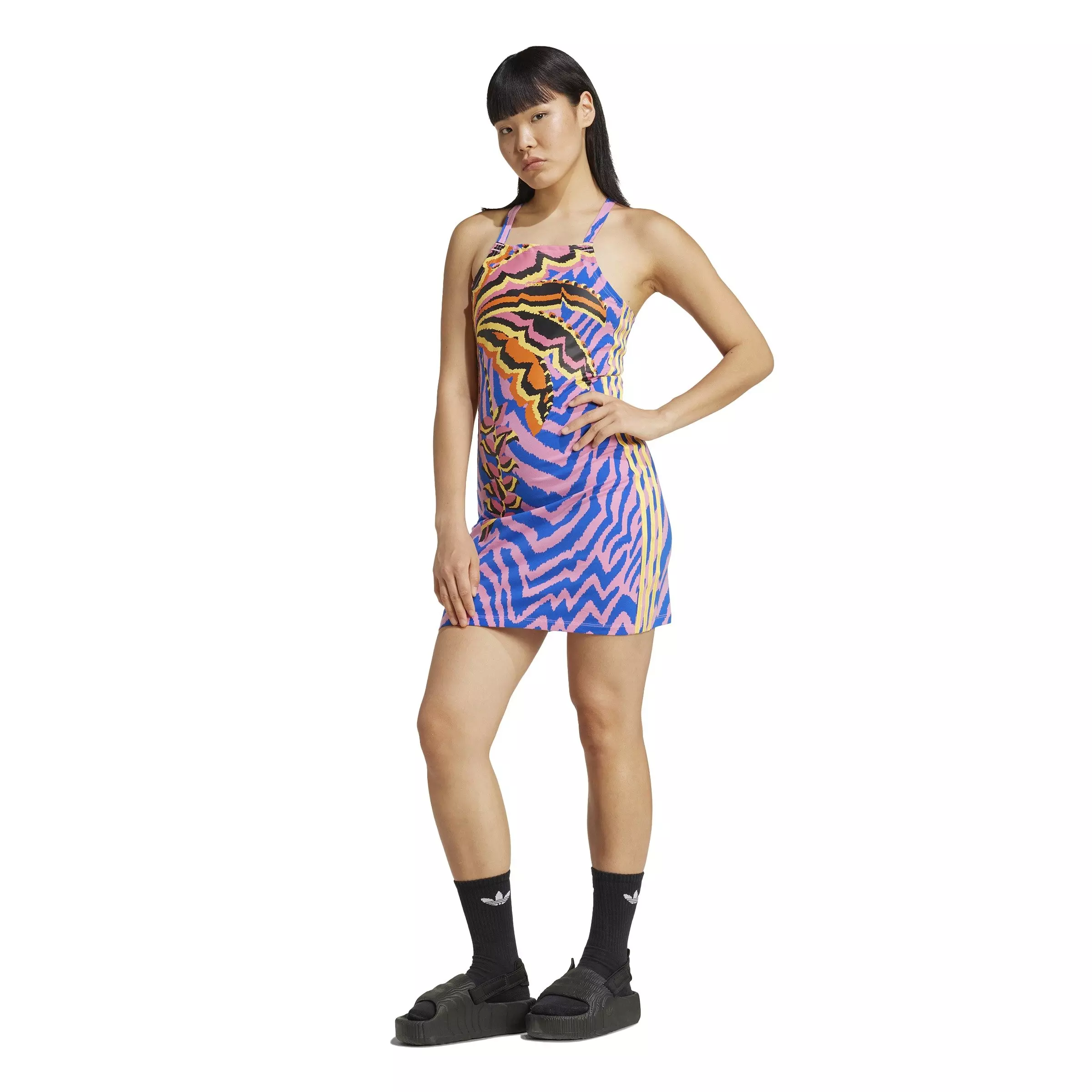 adidas Originals Women's x FARM Rio 3-Stripes Mini Dress - PINK