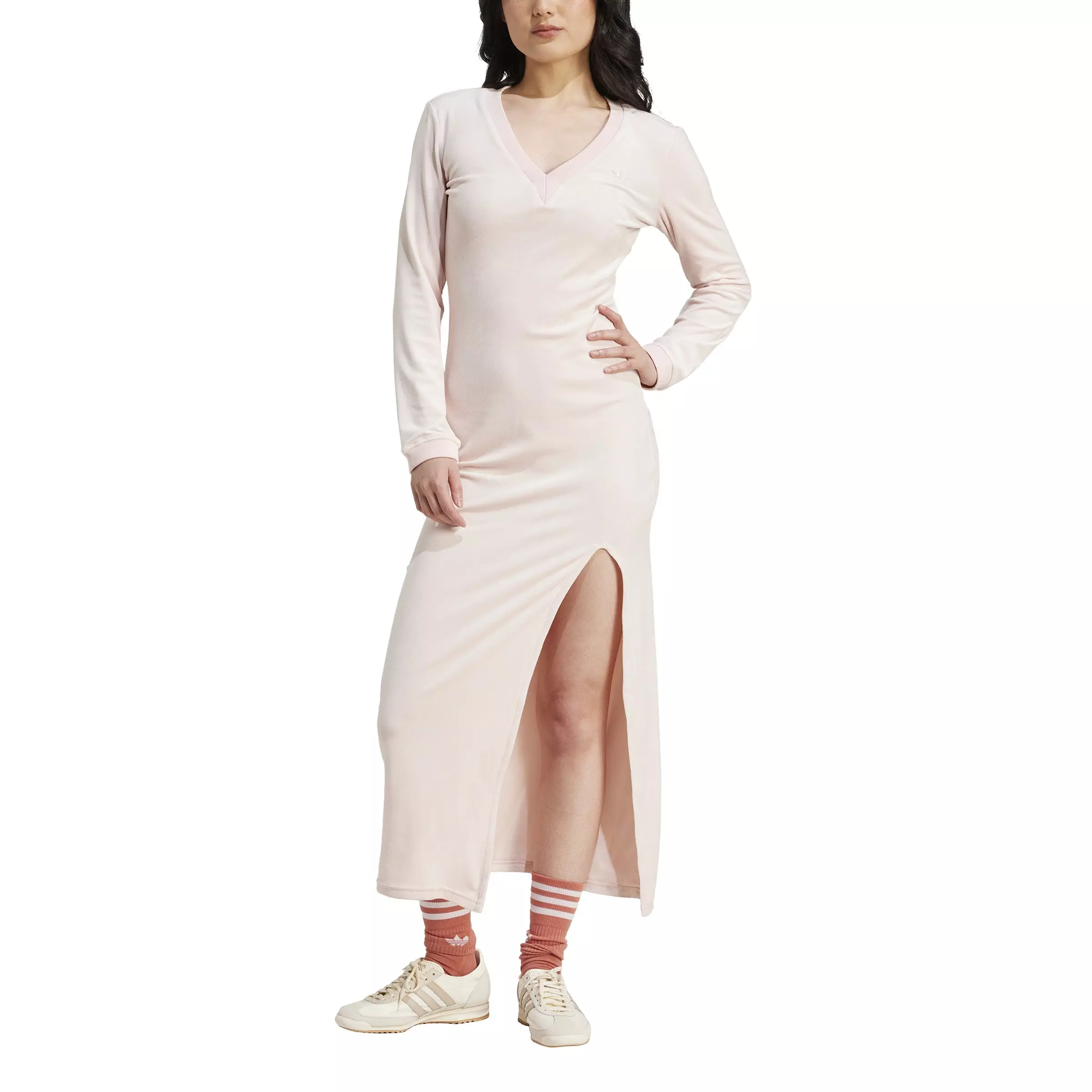 adidas Originals Women's Velvet 3-Stripes Maxi Dress -Pink - PINK