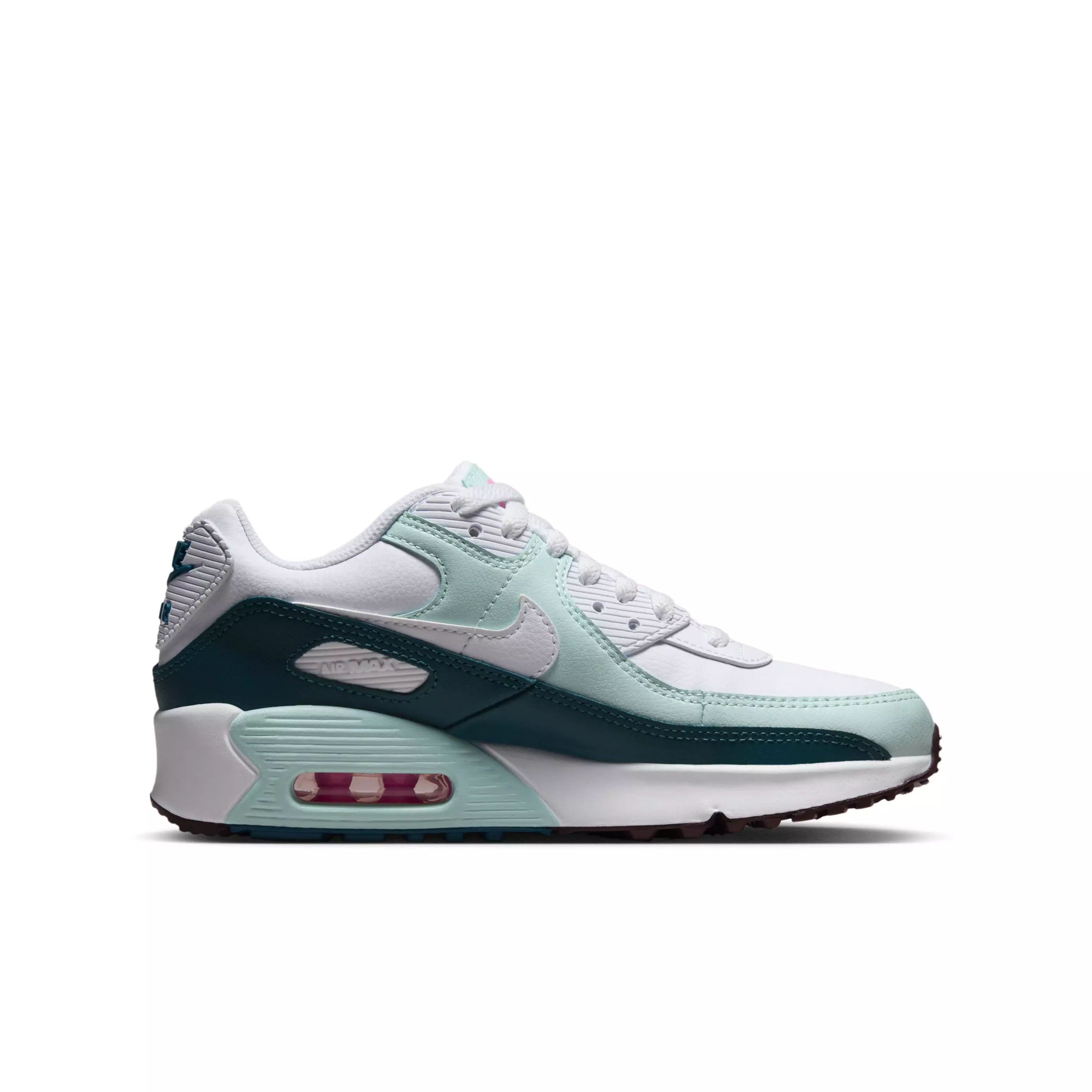 Nike Air Max 90 LTR "White/White/Jade Ice/Geode Teal" Grade School Girls' Shoe - WHITE/WHITE/JADE/TEAL