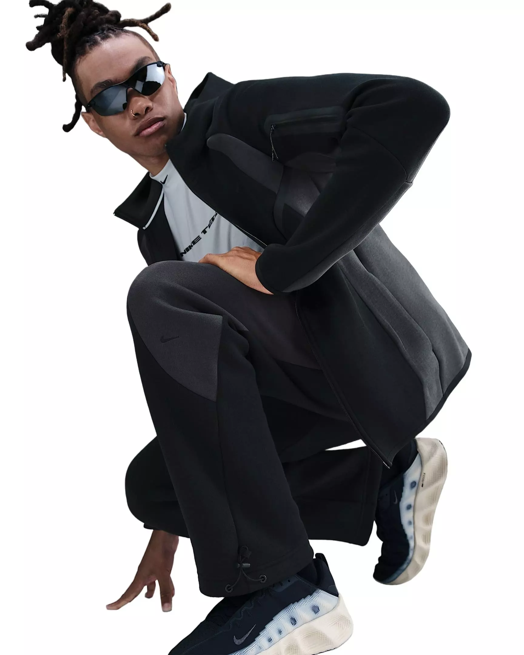 Nike Men's Tech Color-Block Open-Hem Fleece Pants - BLACK