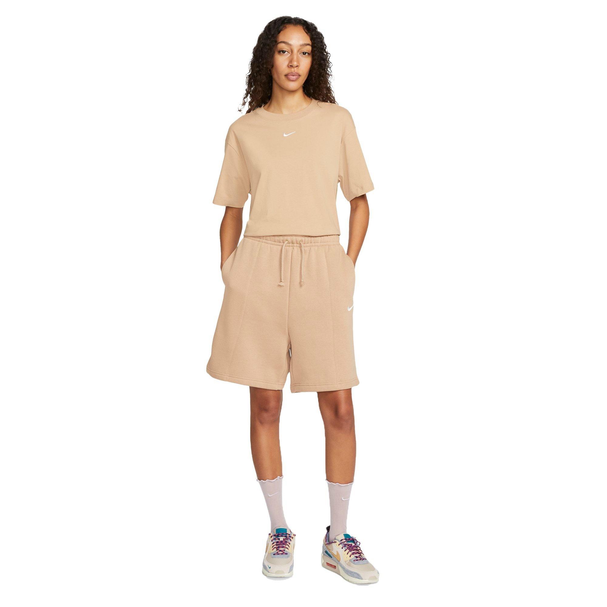 Nike Women's Sportswear Essential Collection Fleece High-Rise Shorts - BROWN Thumbnail View 5