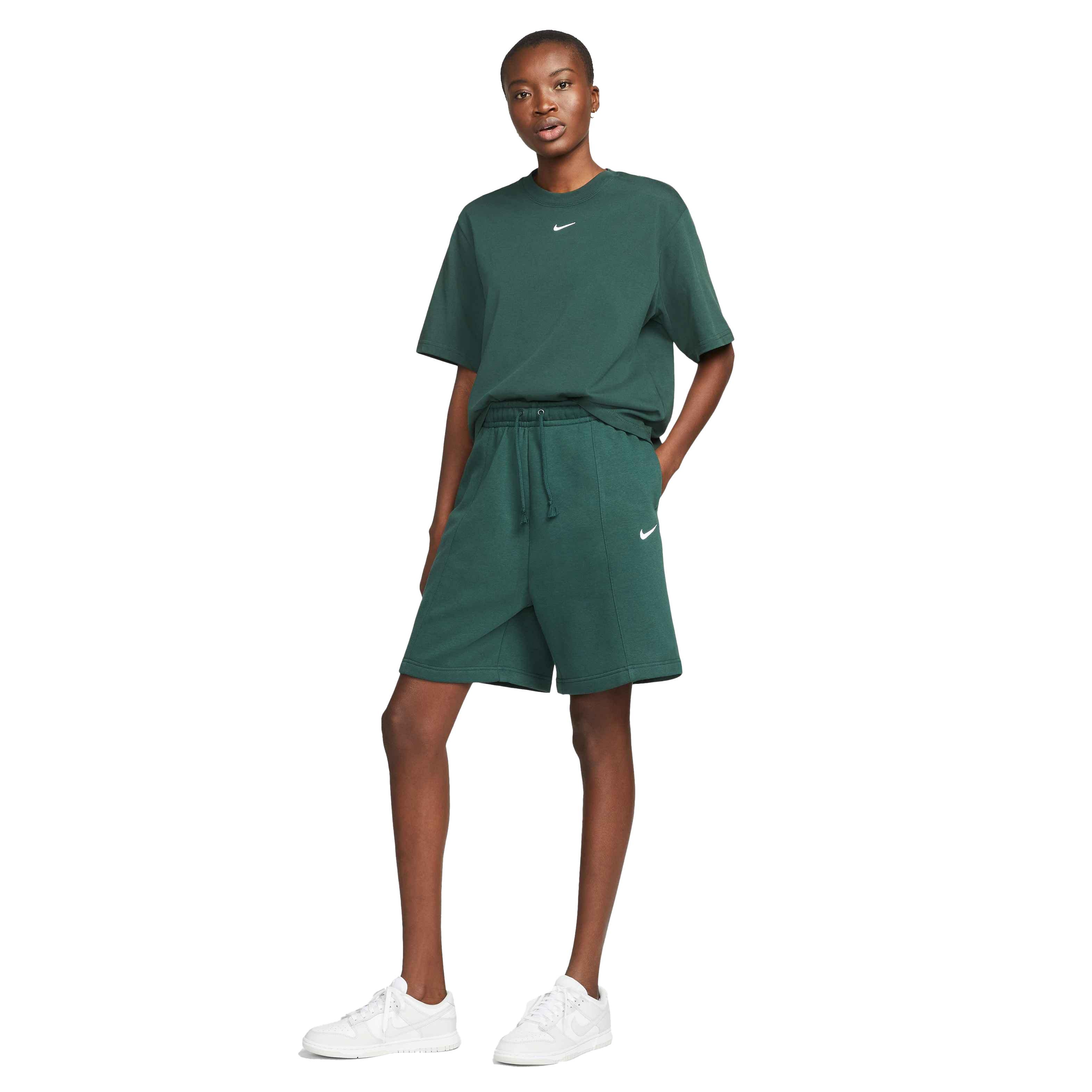 Nike Women's Sportswear Essential Collection Fleece High-Rise Shorts - GREEN Thumbnail View 5