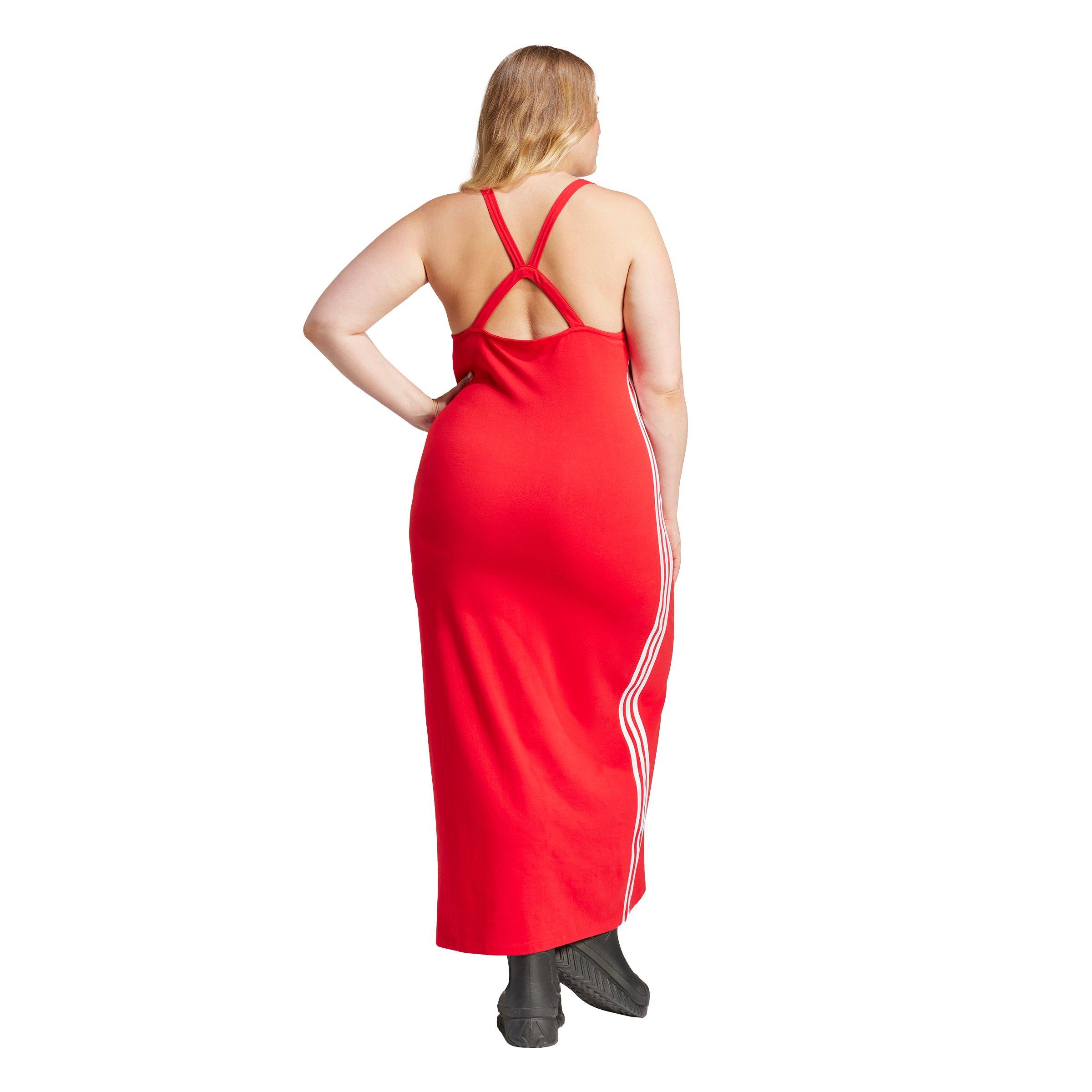 adidas Originals Women s 3 Stripes Adicolor Maxi Dress Red Hibbett